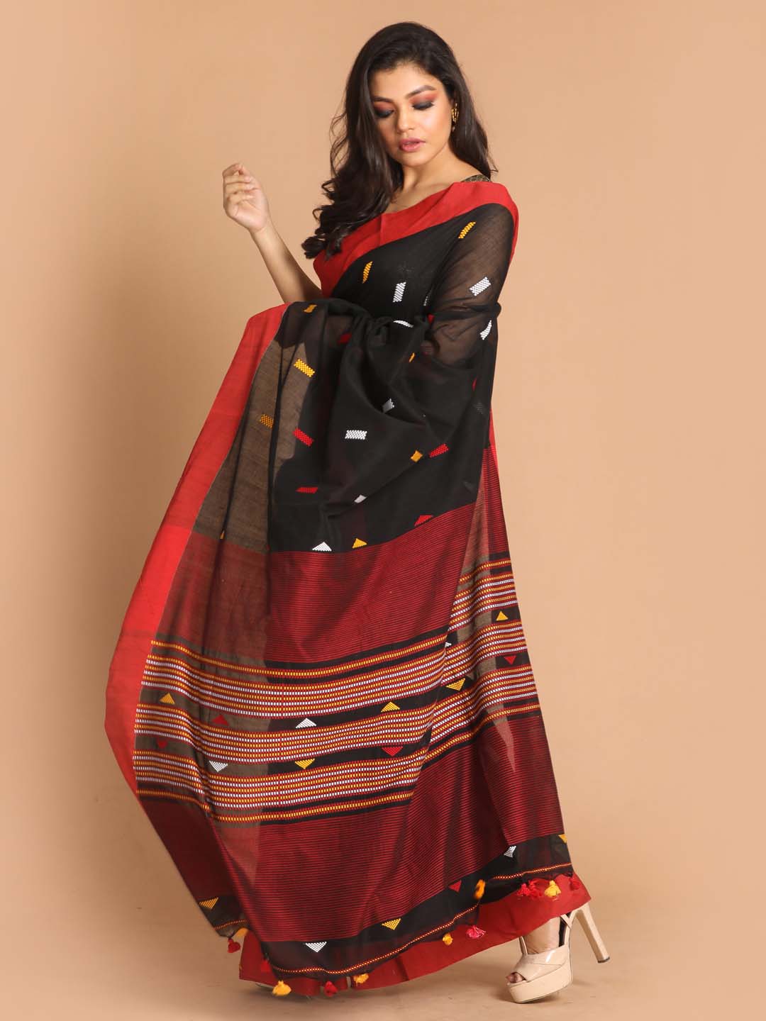 Indethnic Black Bengal Handloom Pure Cotton Saree Work Saree - View 2