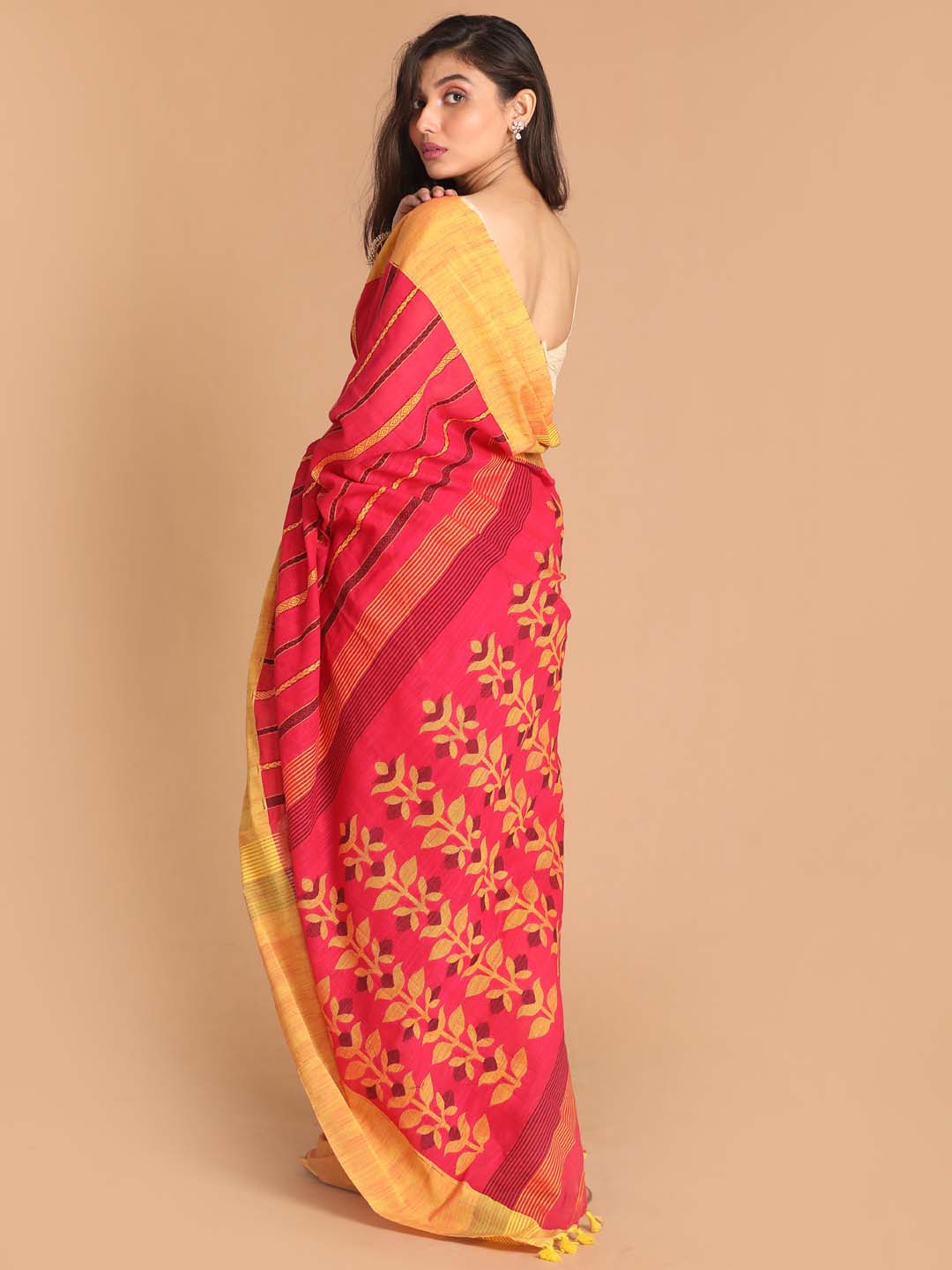 Indethnic Red Bengal Handloom Pure Cotton Saree Daily Saree - View 3