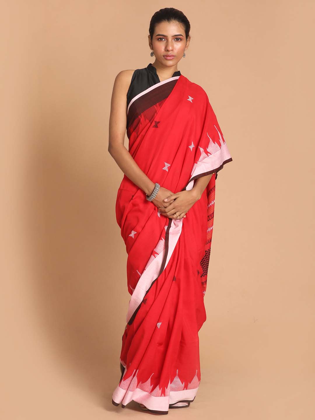 Indethnic Red Bengal Handloom Pure Cotton Saree Daily Saree - View 1