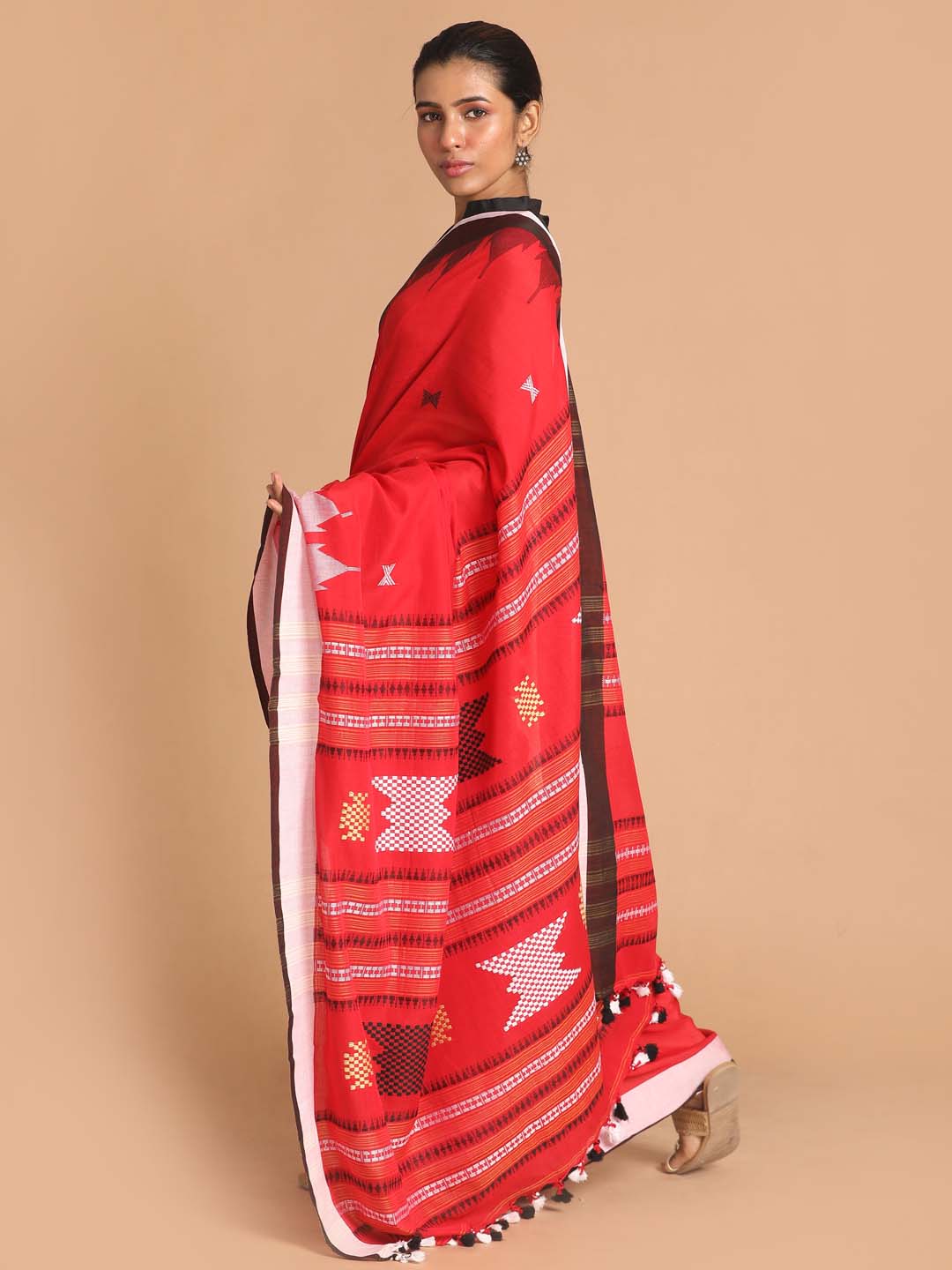 Indethnic Red Bengal Handloom Pure Cotton Saree Daily Saree - View 2