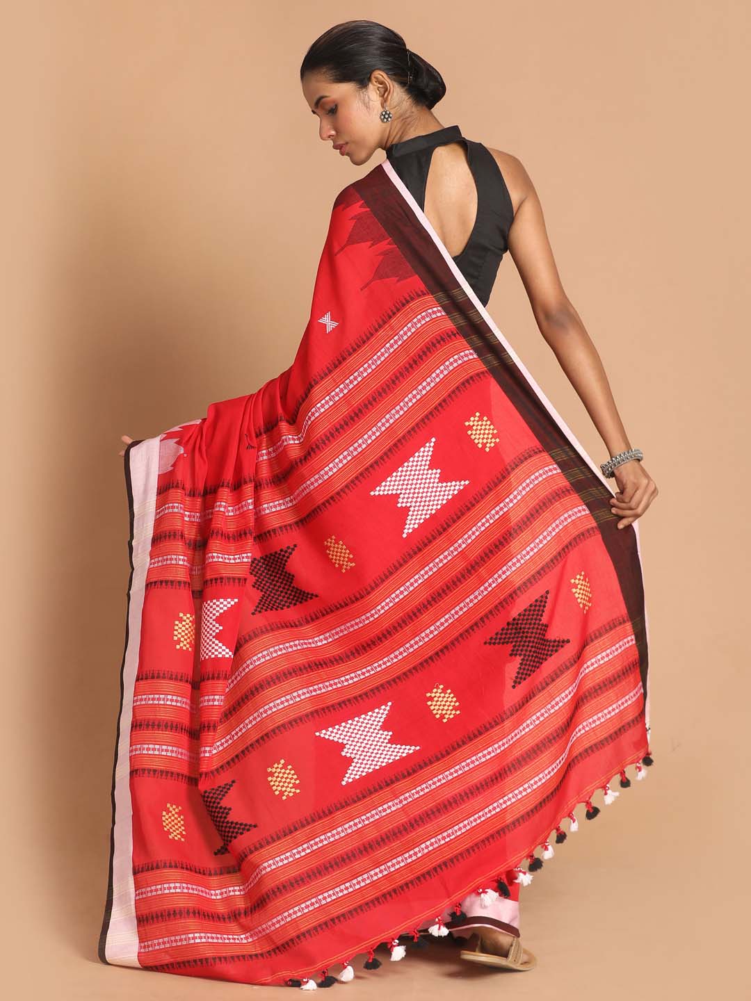 Indethnic Red Bengal Handloom Pure Cotton Saree Daily Saree - View 3