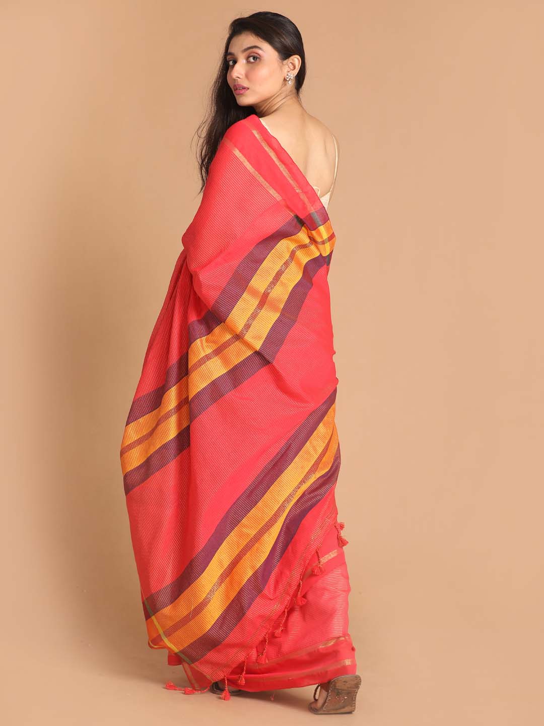 Indethnic Red Bengal Handloom Pure Cotton Saree Work Saree - View 3