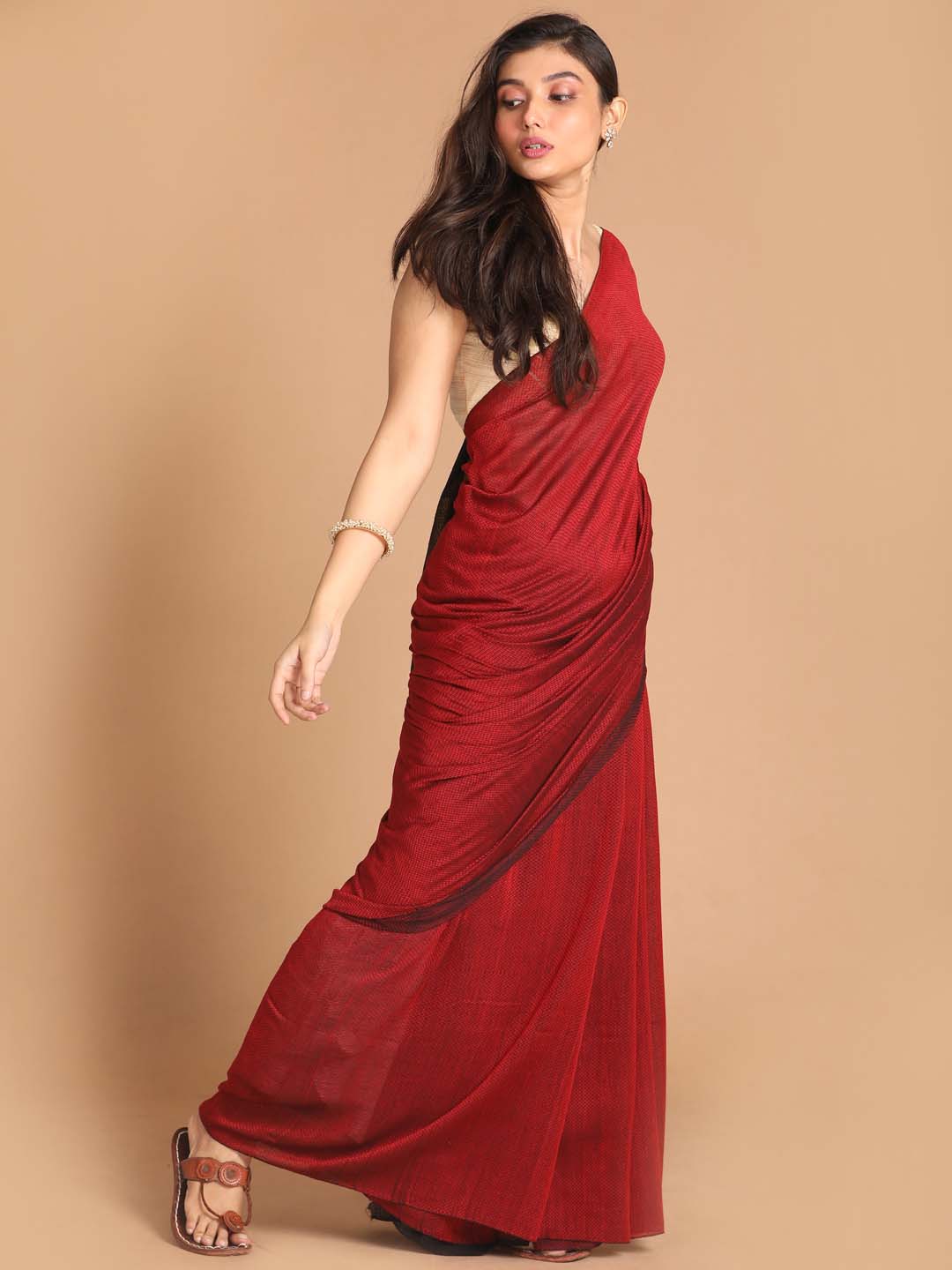 Indethnic Red Bengal Handloom Pure Cotton Saree Party Saree - View 2