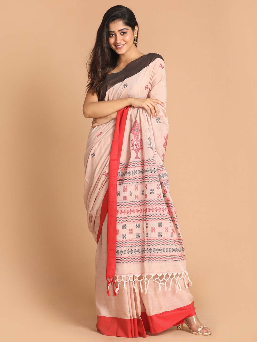 Indethnic Beige Bengal Handloom Pure Cotton Saree Daily Saree - View 1