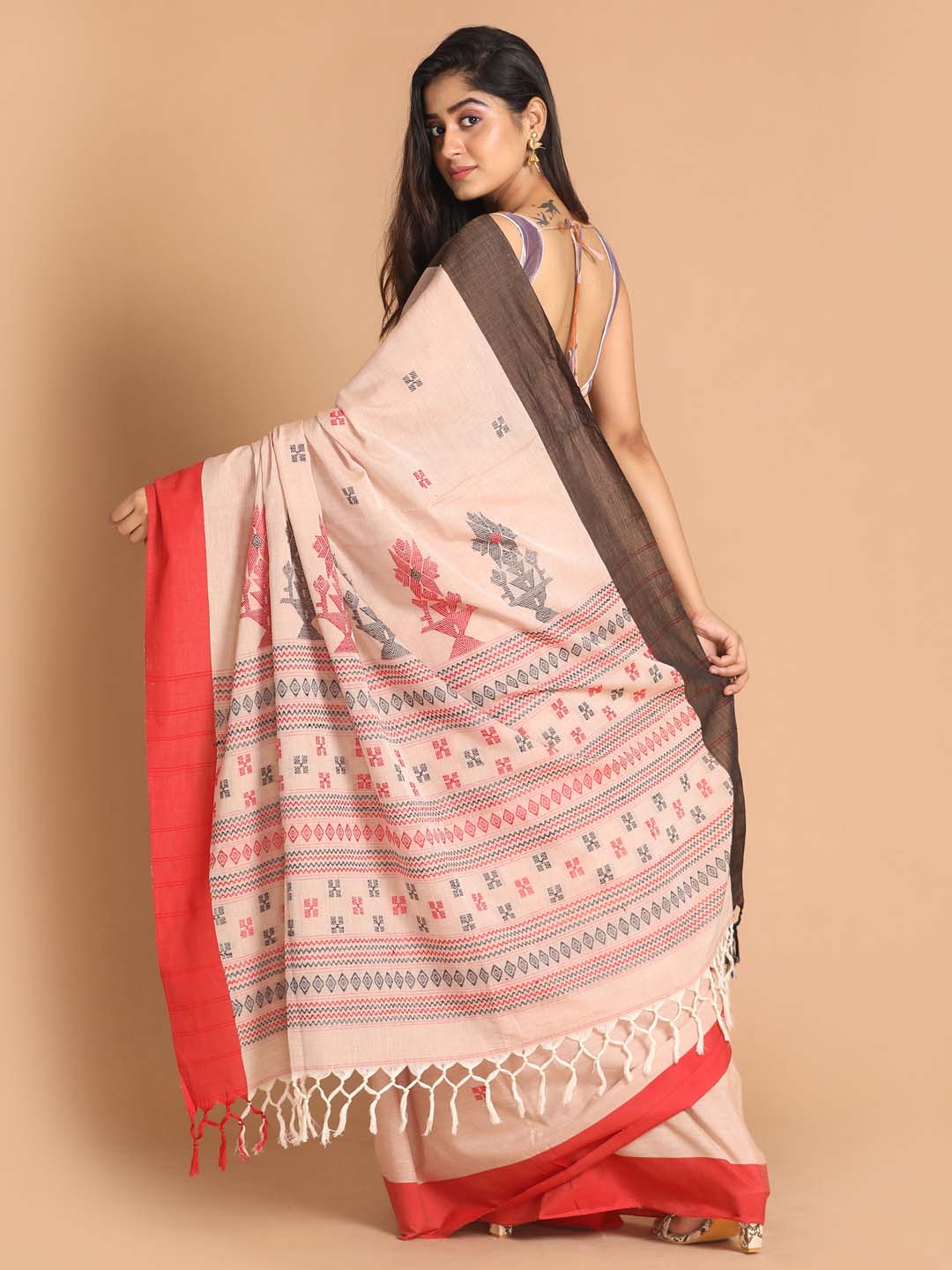Indethnic Beige Bengal Handloom Pure Cotton Saree Daily Saree - View 3