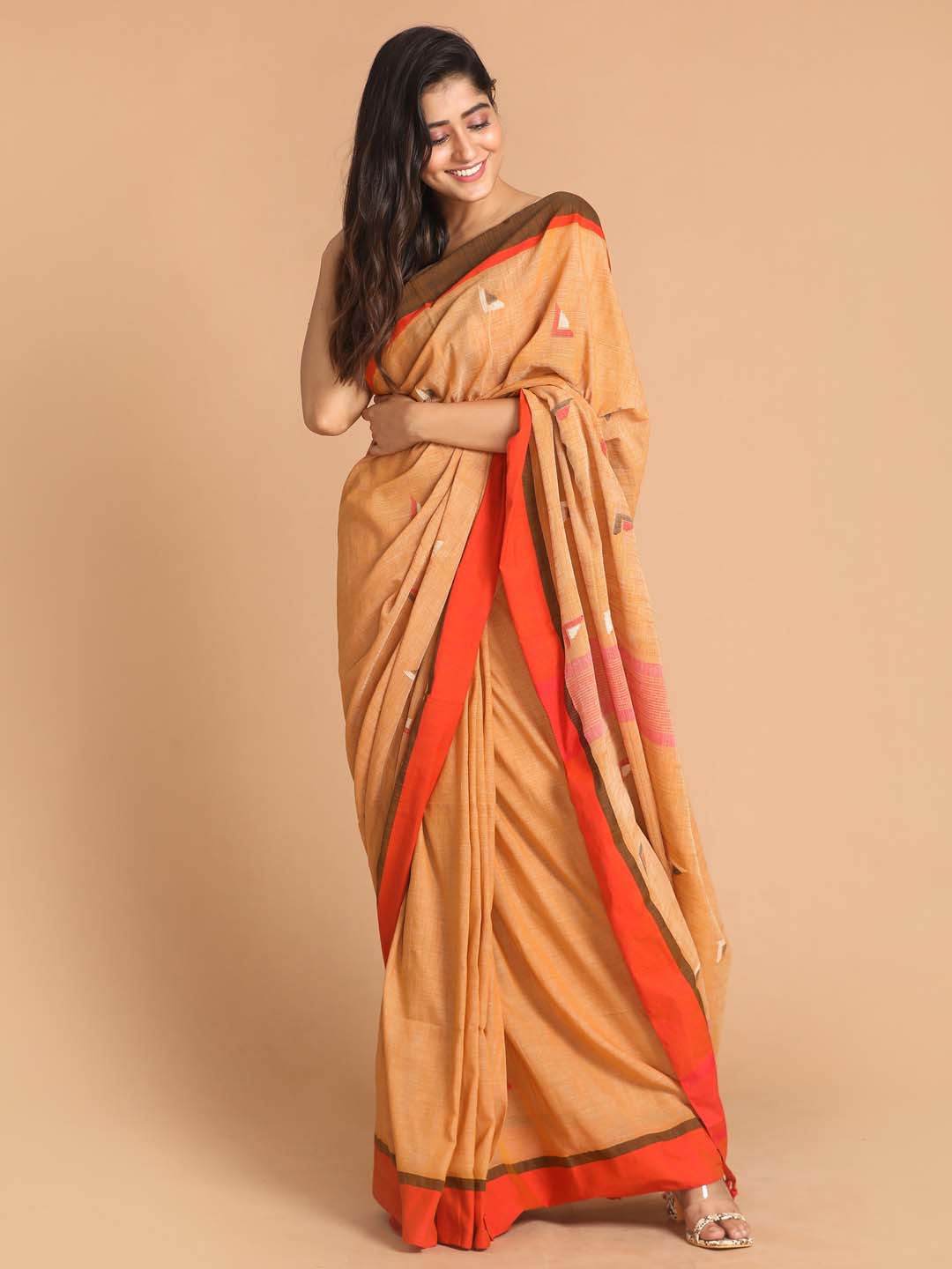 Indethnic Beige Bengal Handloom Pure Cotton Saree Work Saree - View 1