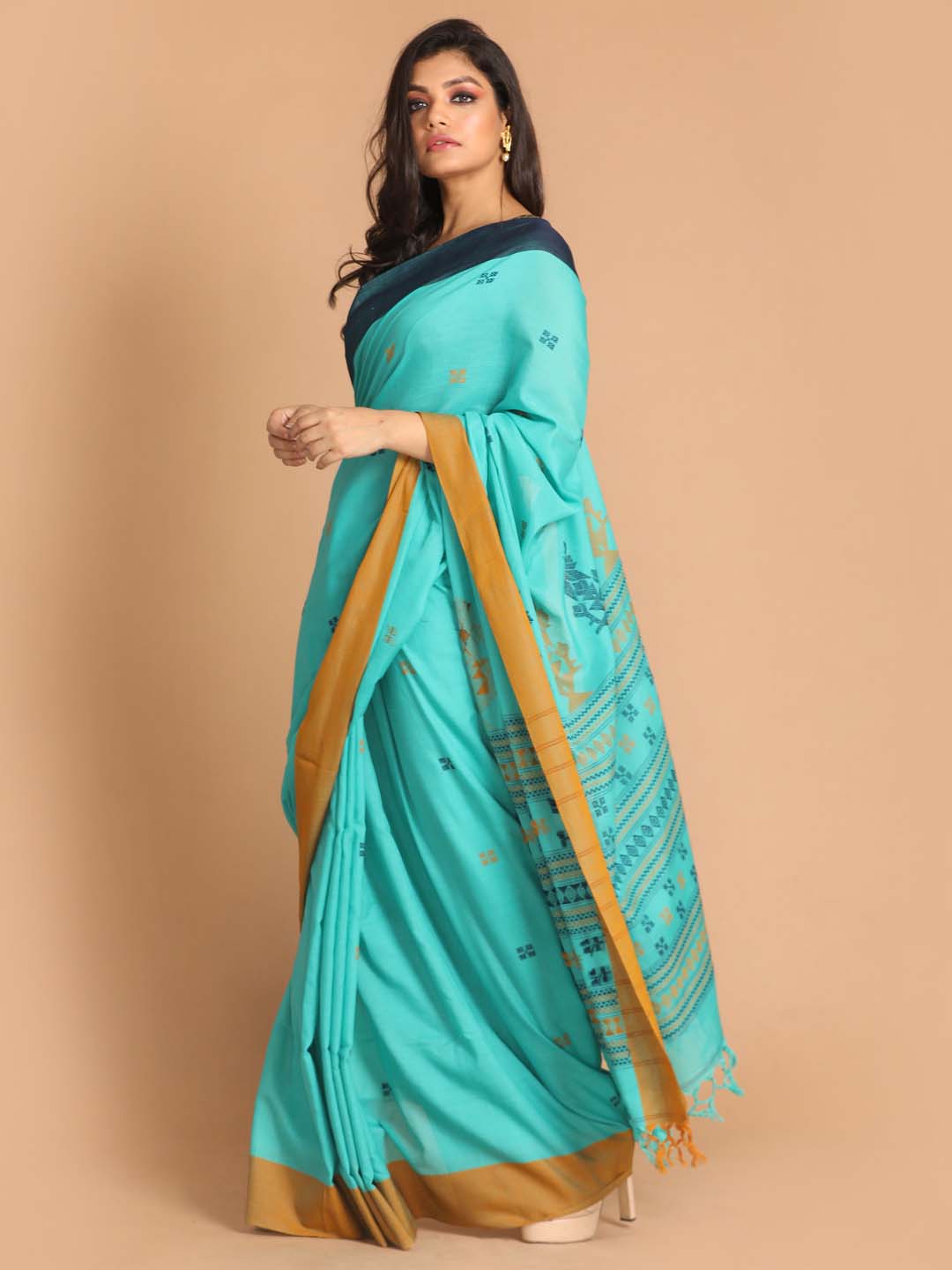 Indethnic Blue Bengal Handloom Pure Cotton Saree Daily Saree - View 2