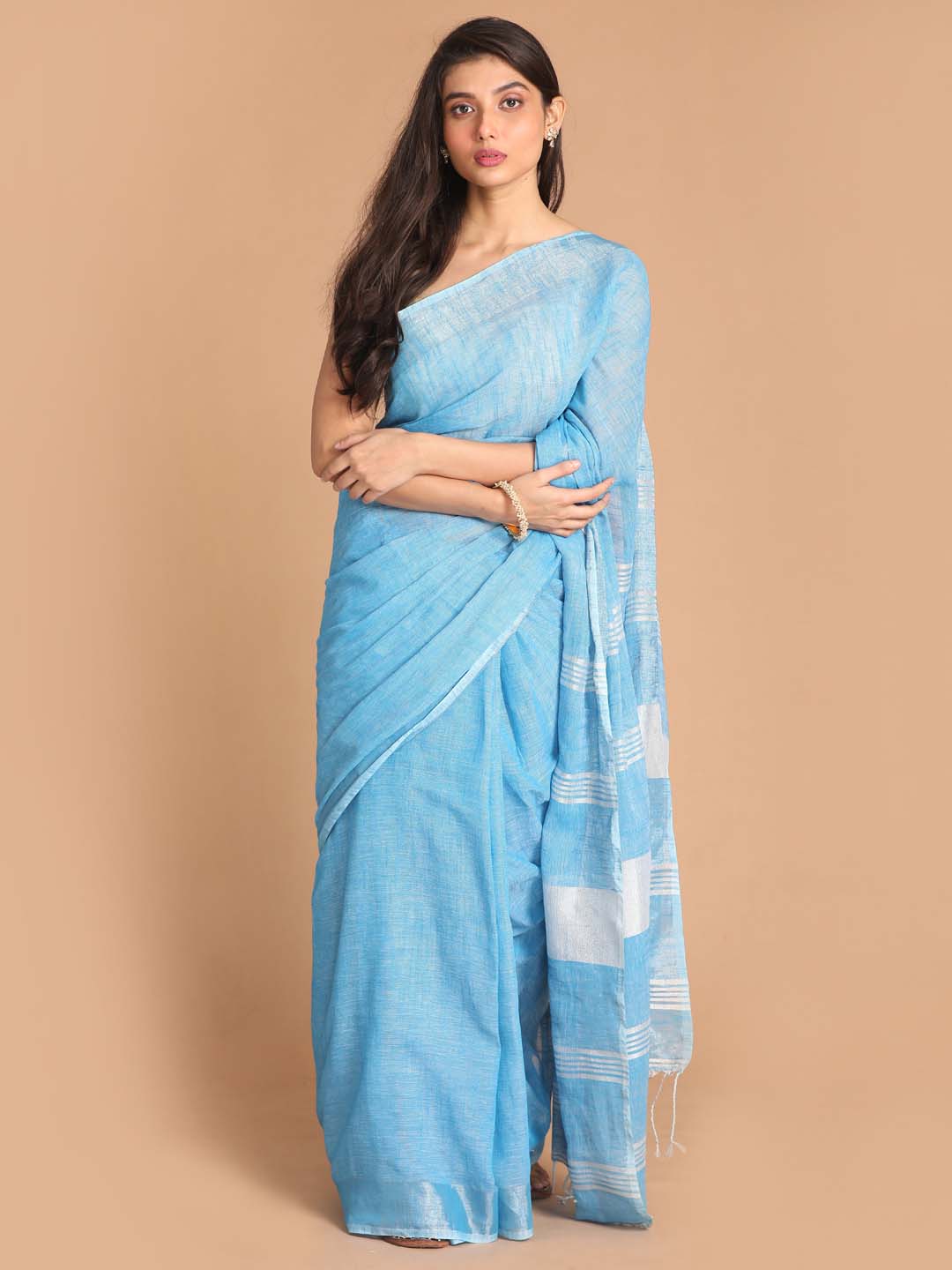 Indethnic Blue Bengal Handloom Pure Cotton Saree Work Saree - View 1