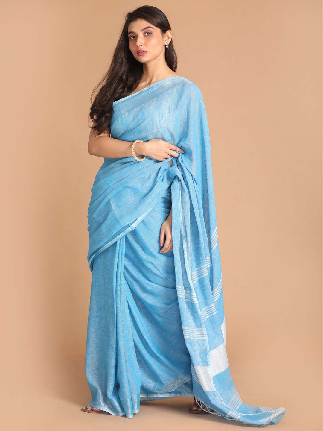 Indethnic Blue Bengal Handloom Pure Cotton Saree Work Saree - View 2