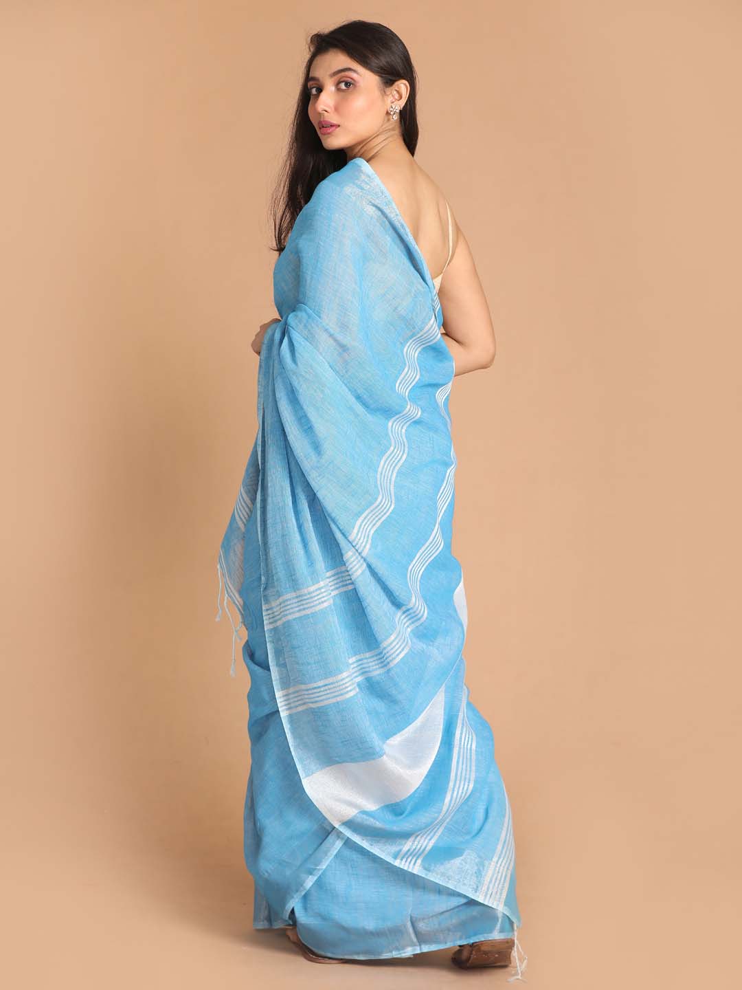 Indethnic Blue Bengal Handloom Pure Cotton Saree Work Saree - View 3