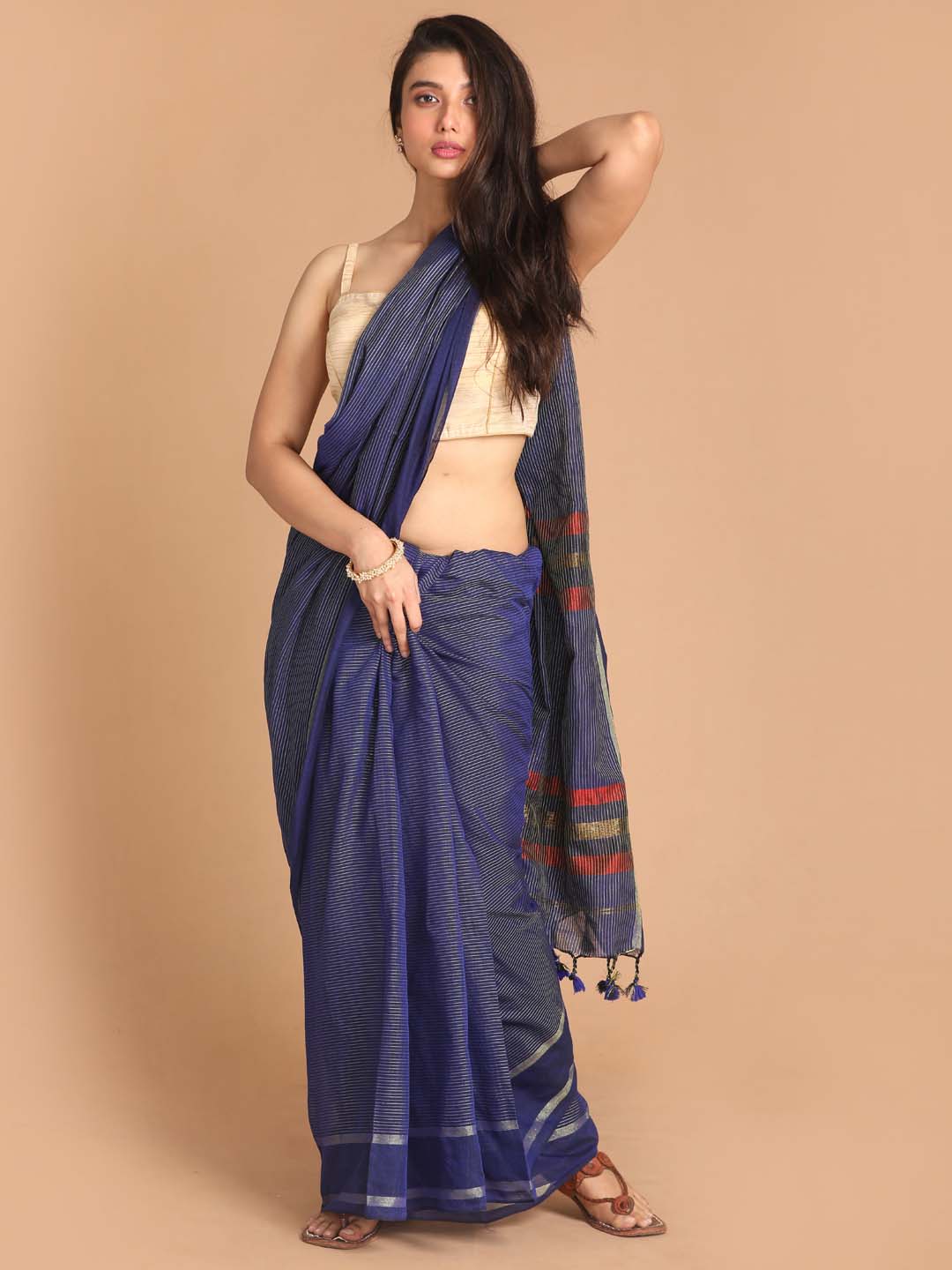 Indethnic Blue Bengal Handloom Pure Cotton Saree Work Saree - View 1