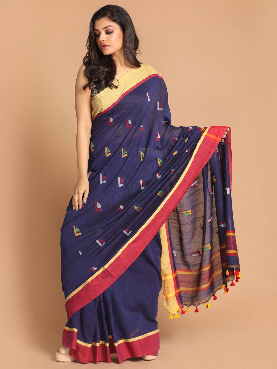 Indethnic Blue Bengal Handloom Pure Cotton Saree Work Saree - View 1