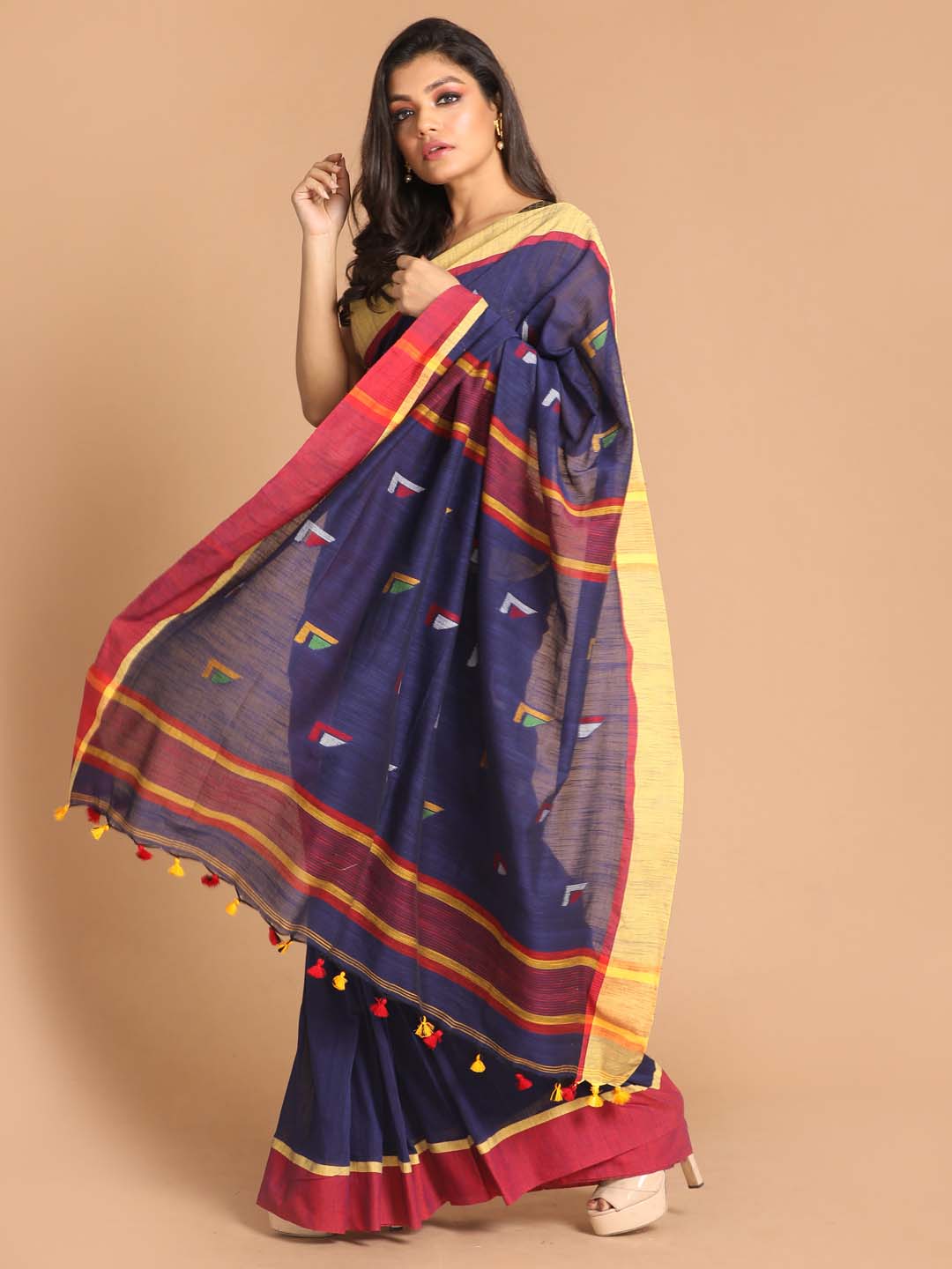 Indethnic Blue Bengal Handloom Pure Cotton Saree Work Saree - View 2