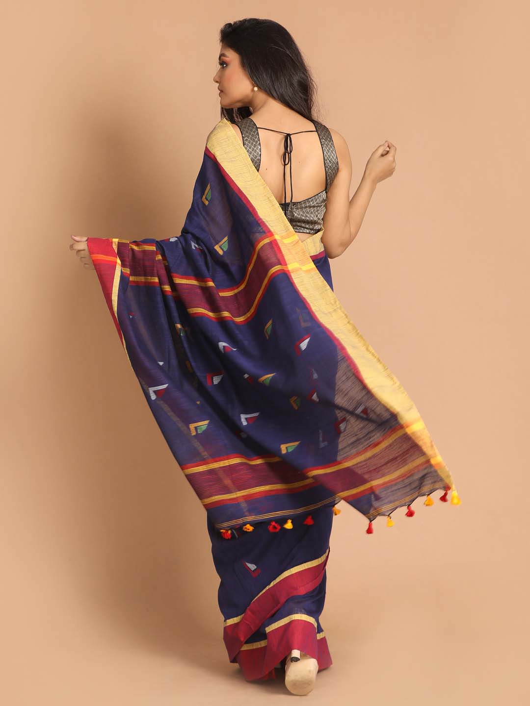 Indethnic Blue Bengal Handloom Pure Cotton Saree Work Saree - View 3