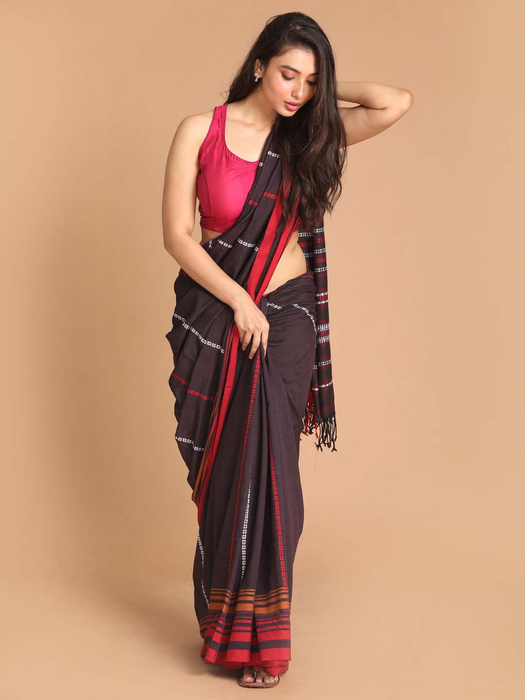 Indethnic Brown Bengal Handloom Pure Cotton Saree Daily Saree - View 1