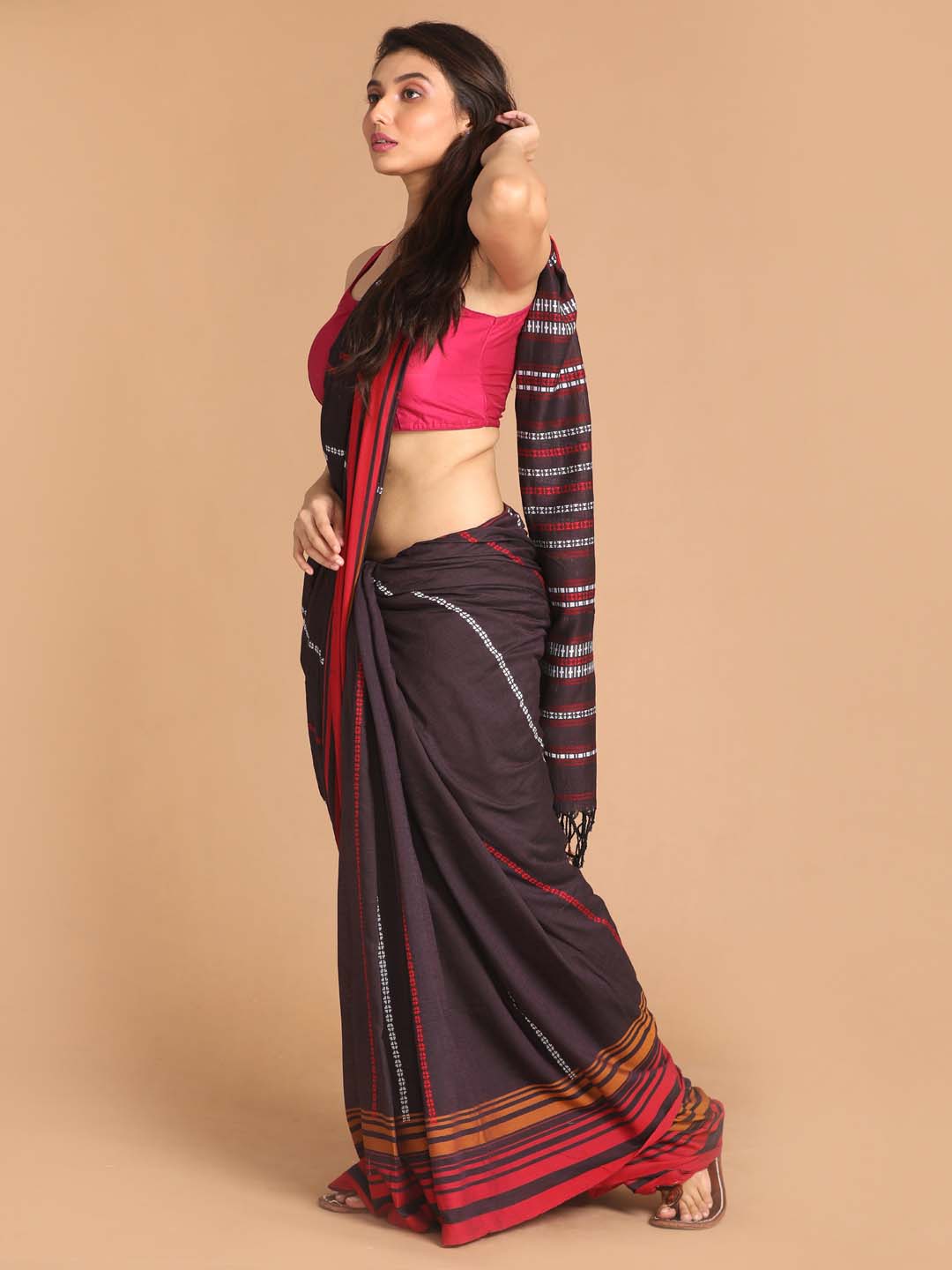 Indethnic Brown Bengal Handloom Pure Cotton Saree Daily Saree - View 2