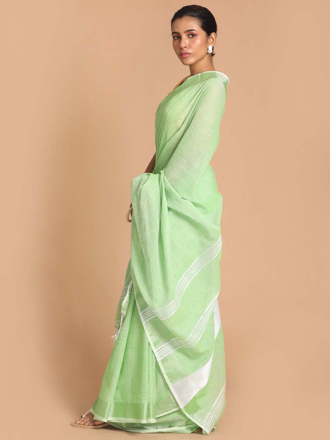 Indethnic Green Bengal Handloom Pure Cotton Saree Work Saree - View 2