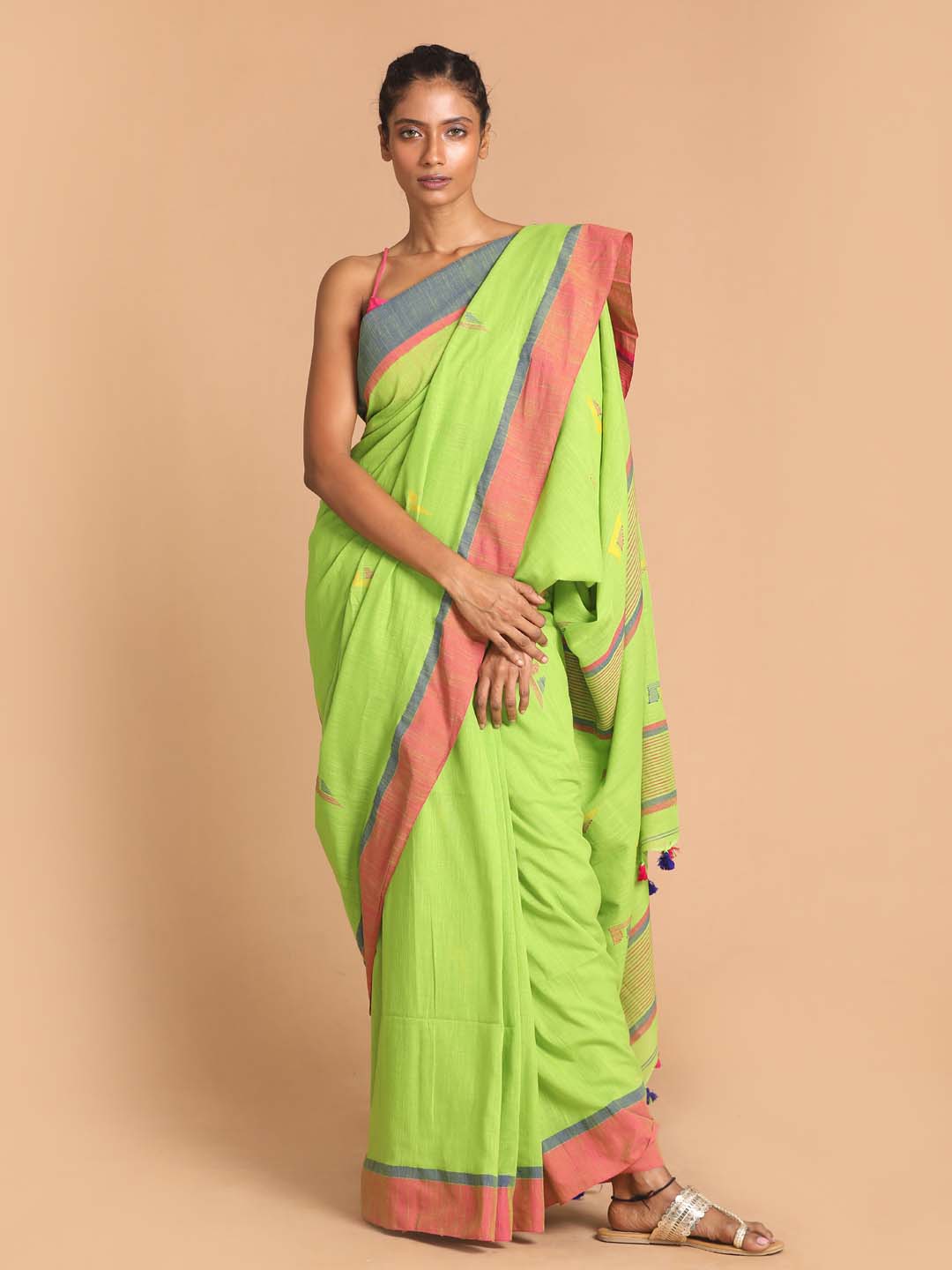 Indethnic Green Bengal Handloom Pure Cotton Saree Work Saree - View 1