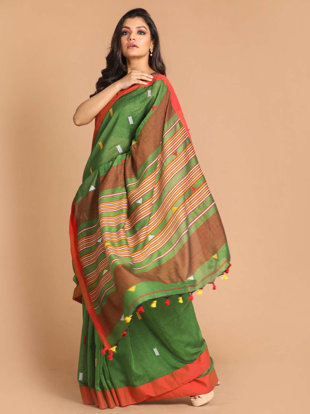 Indethnic Green Bengal Handloom Pure Cotton Saree Work Saree - View 2