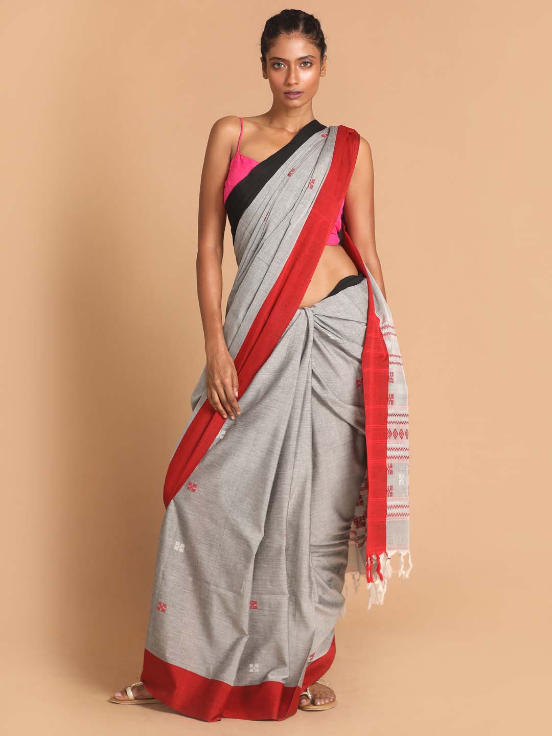 Indethnic Grey Bengal Handloom Pure Cotton Saree Daily Saree - View 1