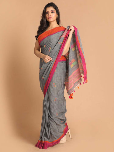 Grey Bengal Handloom Pure Cotton Saree Work Saree