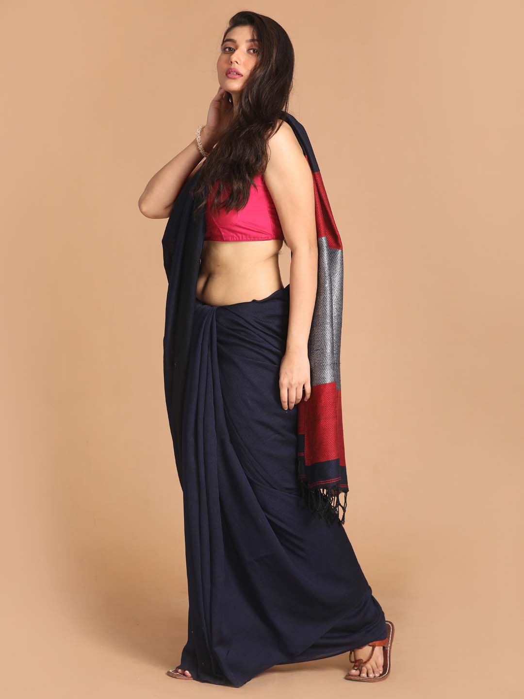 Indethnic Navy Blue Bengal Handloom Pure Cotton Saree Party Saree - View 1