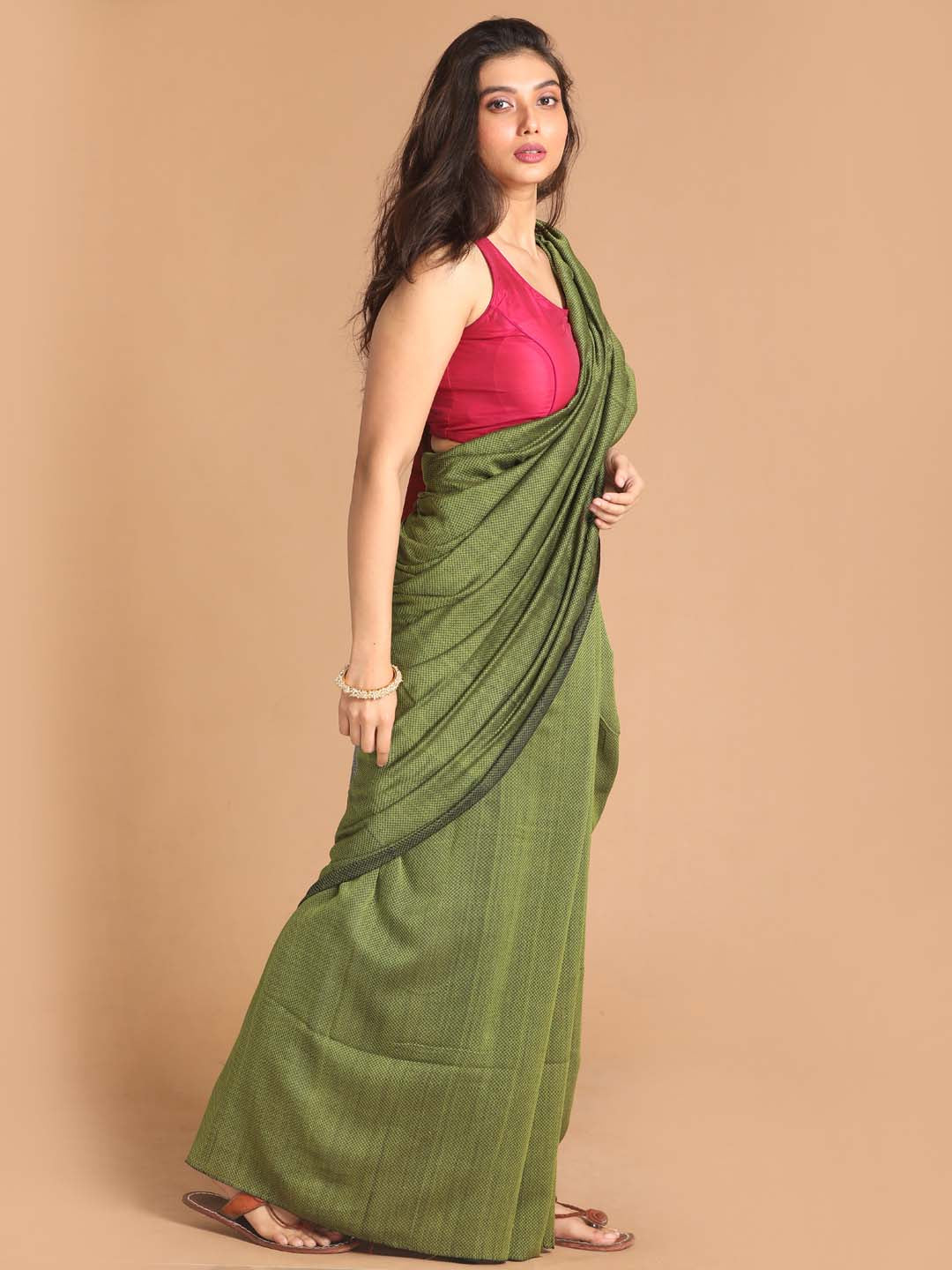 Indethnic Olive Bengal Handloom Pure Cotton Saree Party Saree - View 2