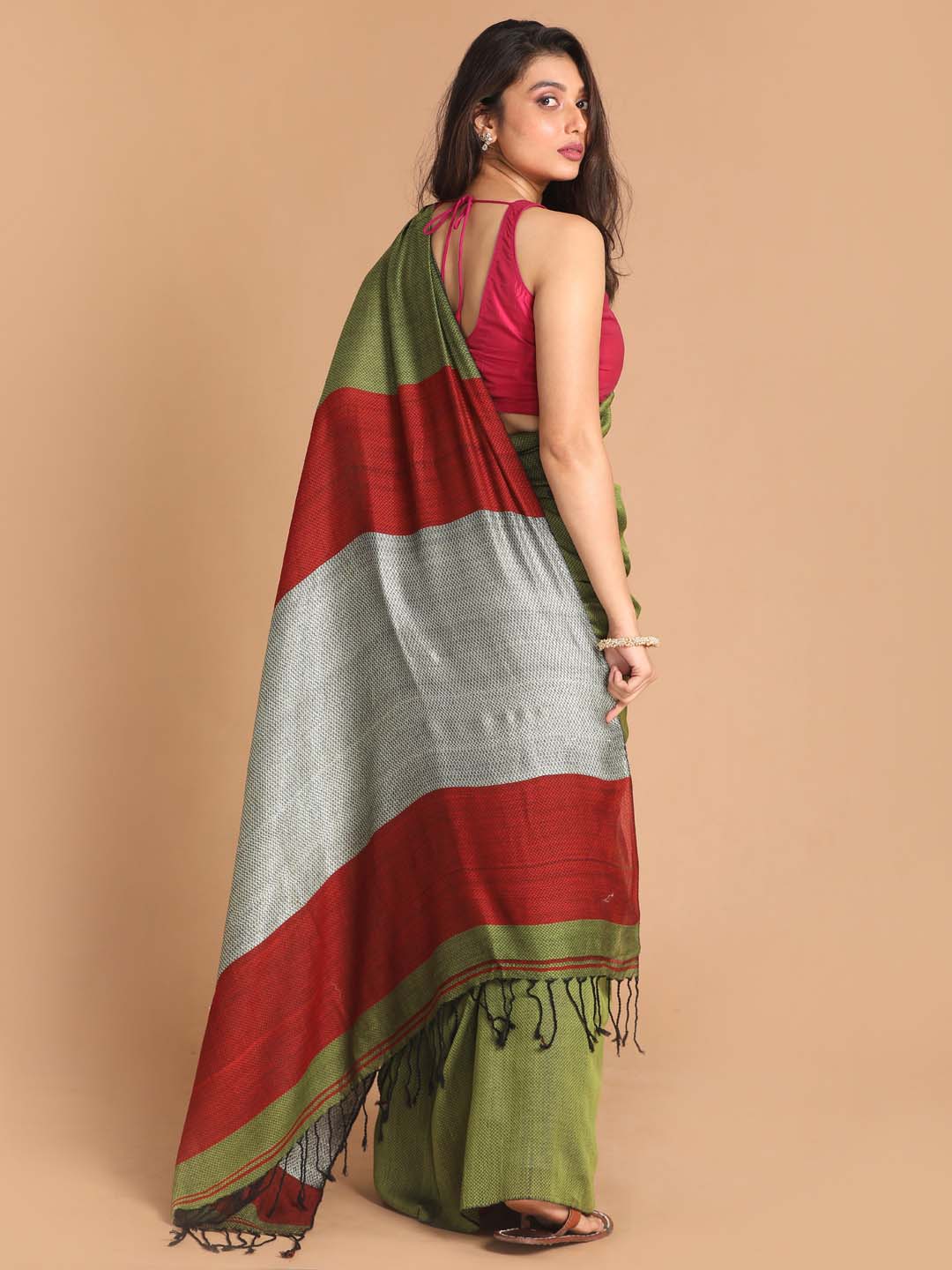 Indethnic Olive Bengal Handloom Pure Cotton Saree Party Saree - View 3