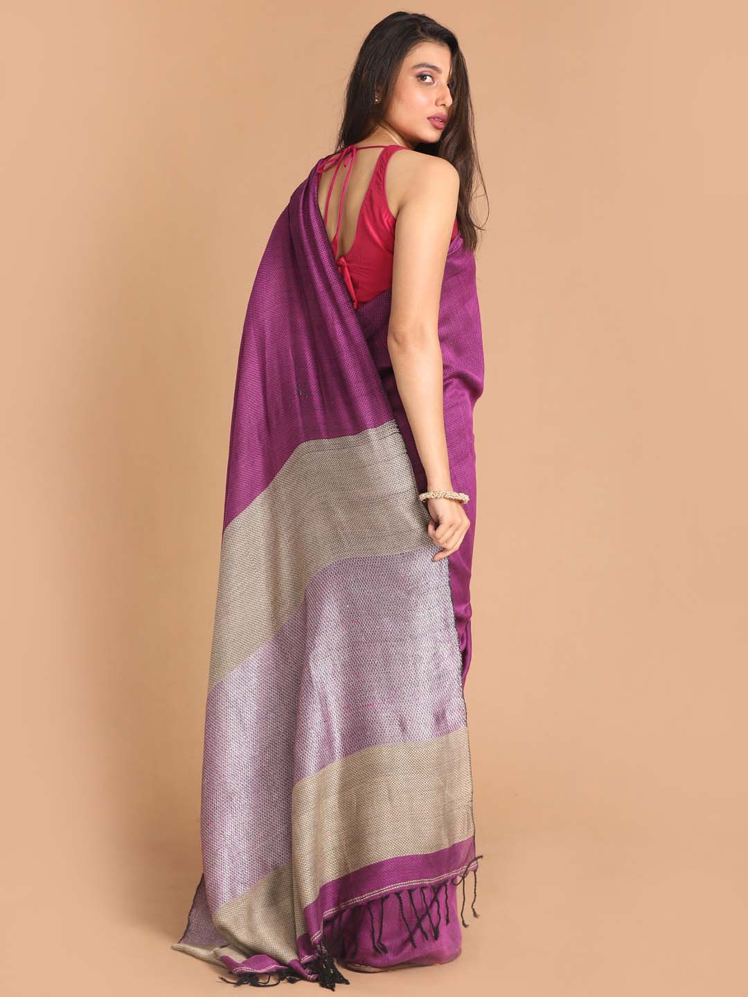 Indethnic Purple Bengal Handloom Pure Cotton Saree Party Saree - View 3
