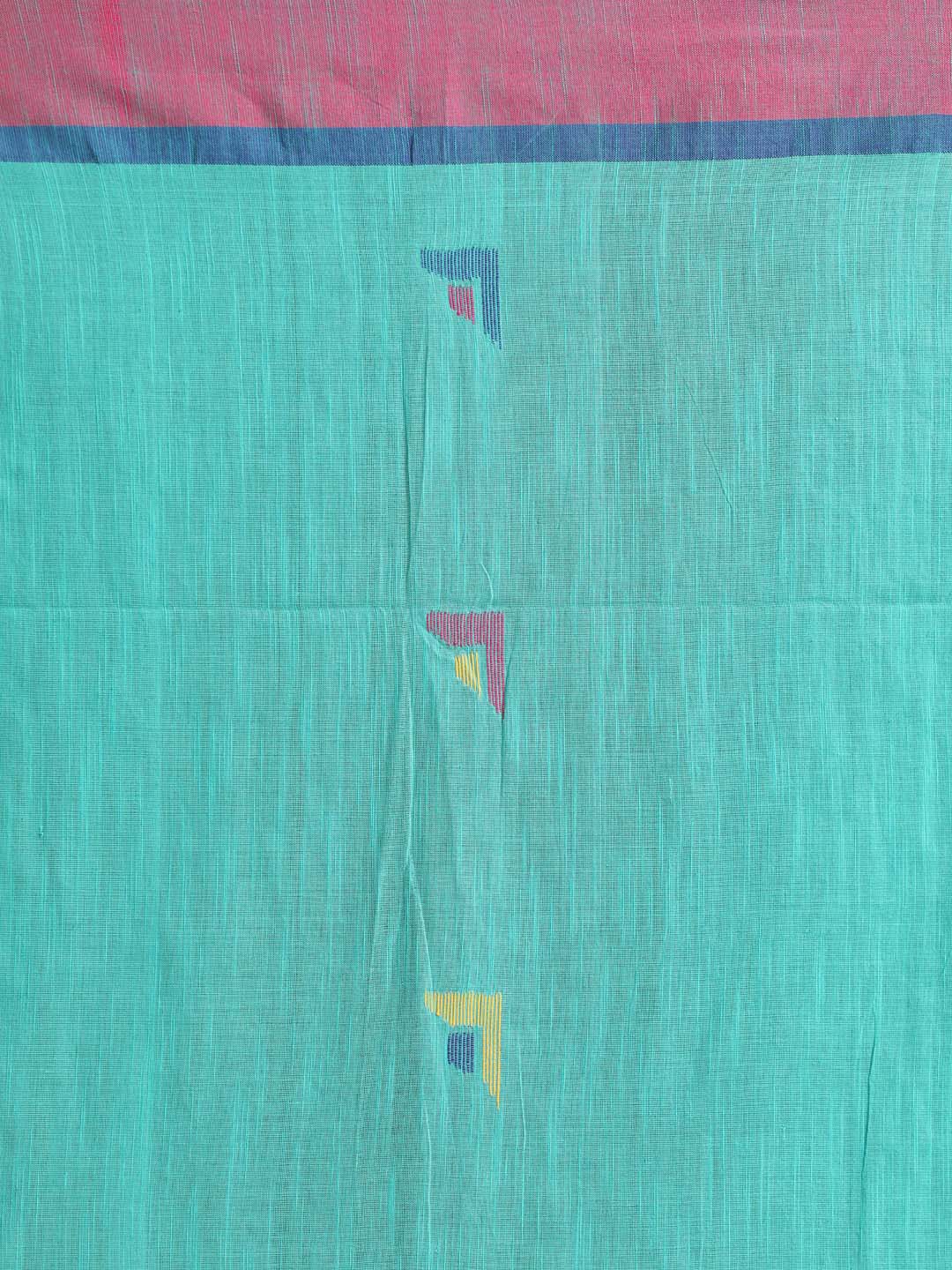 Indethnic Turquoise Blue Bengal Handloom Pure Cotton Saree Work Saree - Saree Detail View