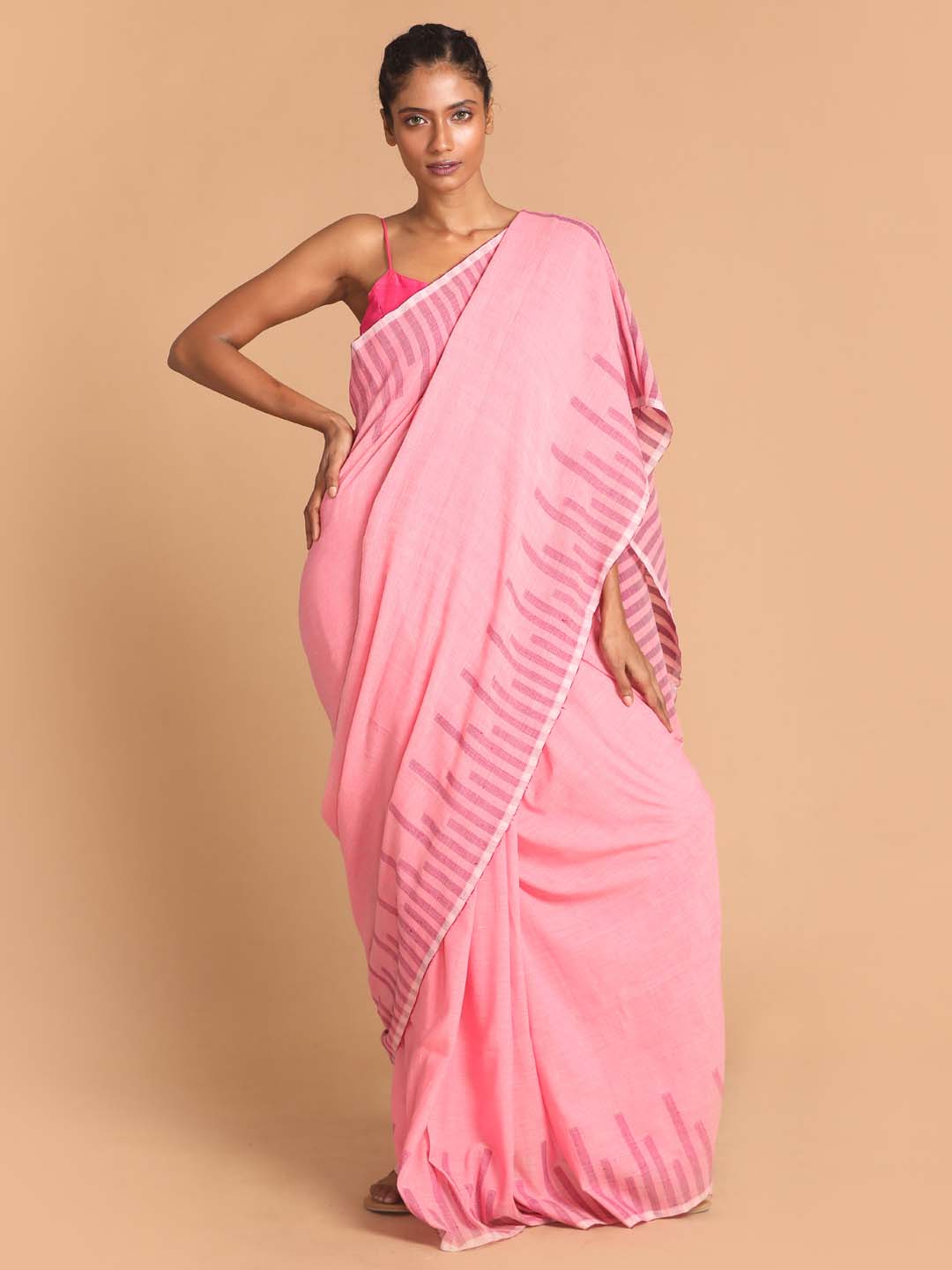 Indethnic Pink Bengal Handloom Pure Cotton Saree Work Saree - View 1