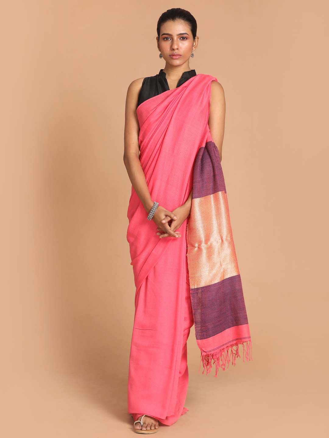 Indethnic Pink Bengal Handloom Pure Cotton Saree Party Saree - View 1