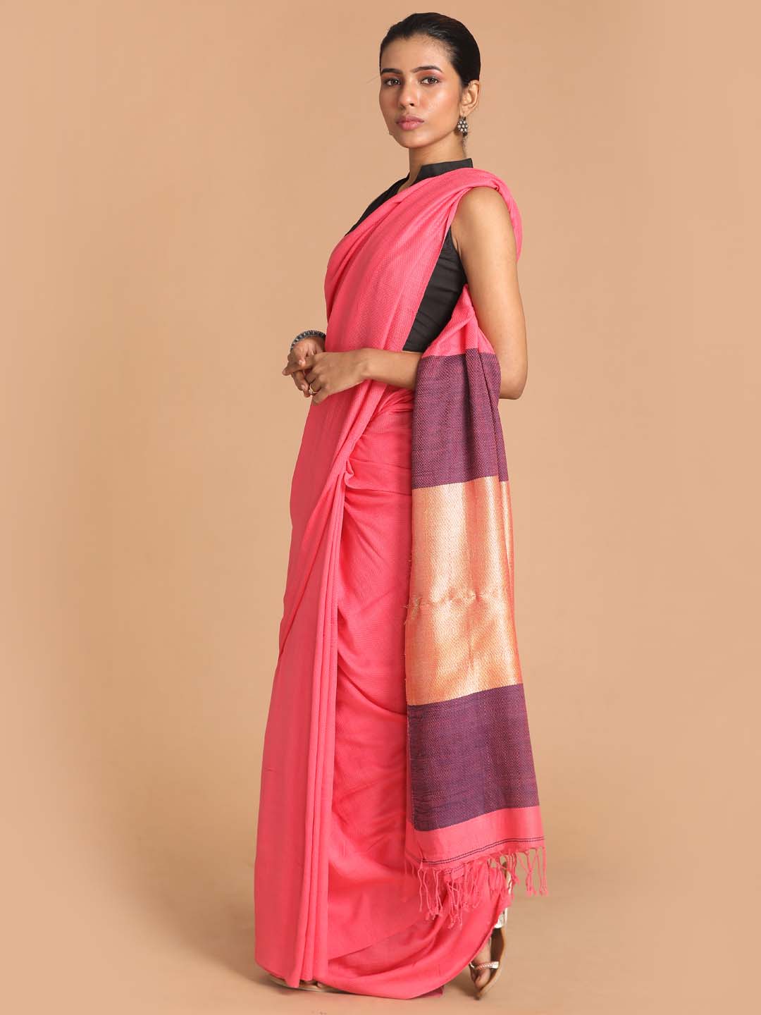 Indethnic Pink Bengal Handloom Pure Cotton Saree Party Saree - View 2