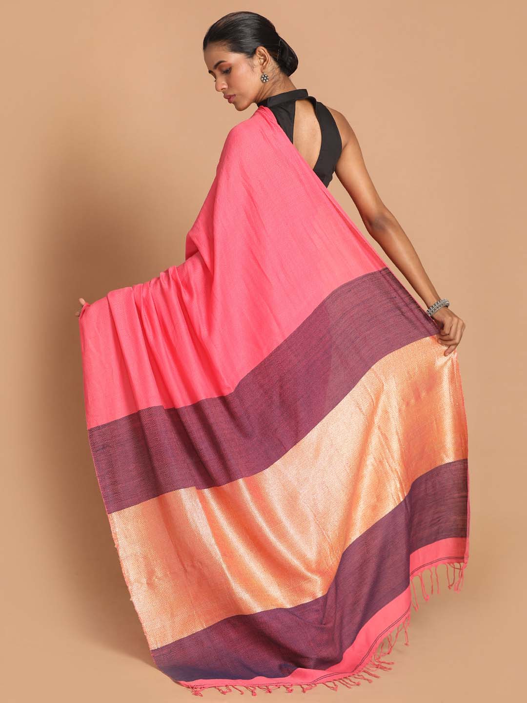 Indethnic Pink Bengal Handloom Pure Cotton Saree Party Saree - View 3