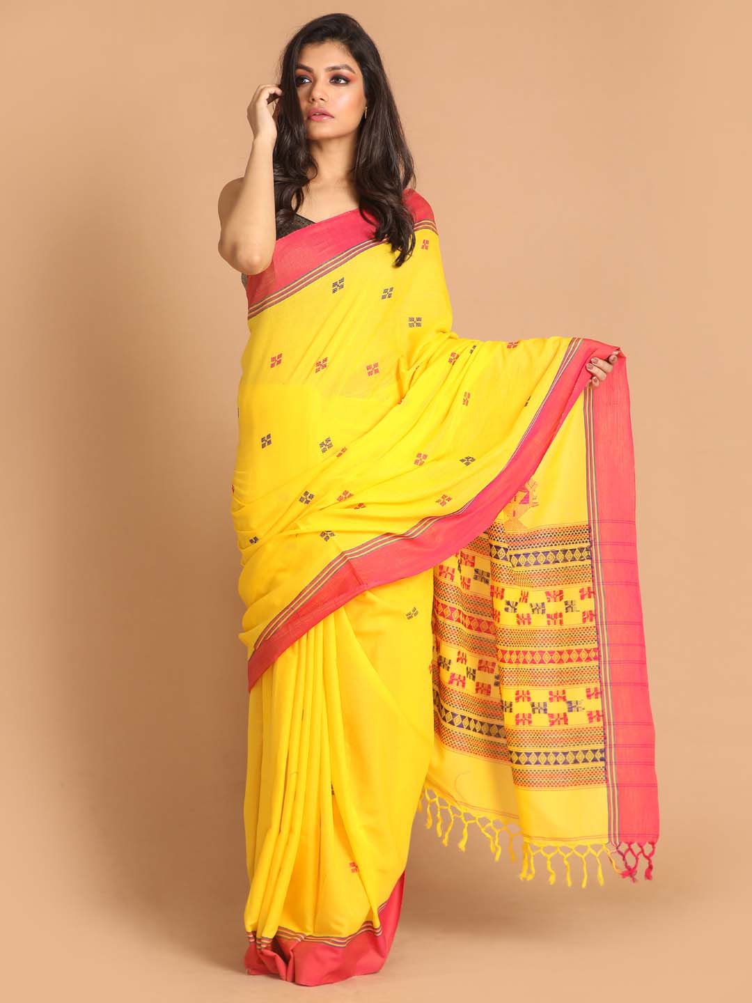 Indethnic Yellow Bengal Handloom Pure Cotton Saree Daily Saree - View 1