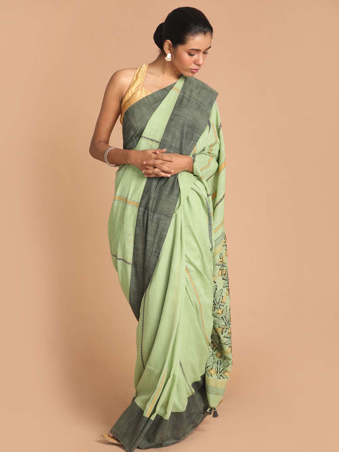 Indethnic Pista Bengal Handloom Pure Cotton Saree Daily Saree - View 1