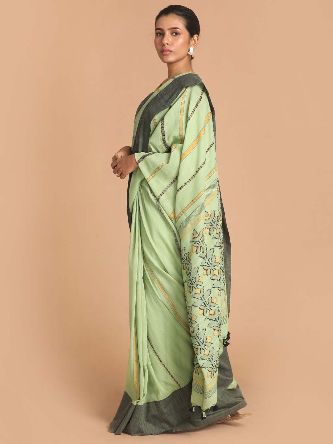 Indethnic Pista Bengal Handloom Pure Cotton Saree Daily Saree - View 2