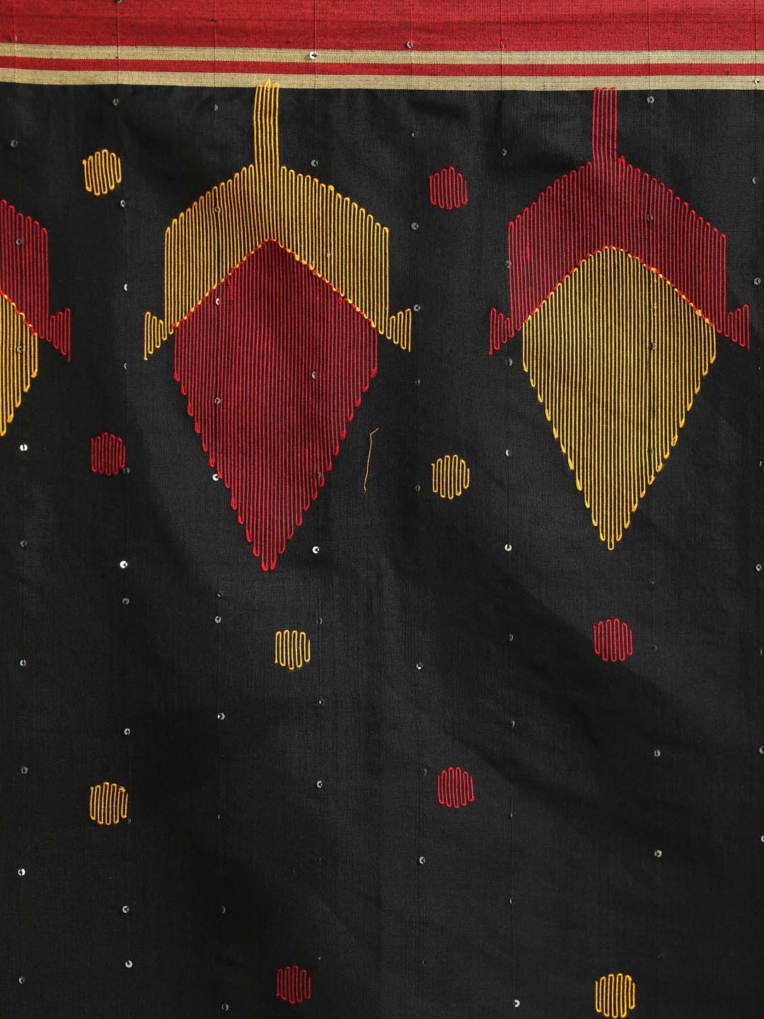 Indethnic Black Bengal Handloom Cotton Blend Work Saree - Saree Detail View