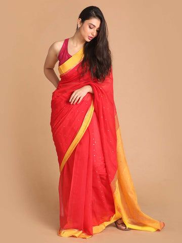 CRIMSON CHARM (HANDLOOM COTTON BLEND SAREE)