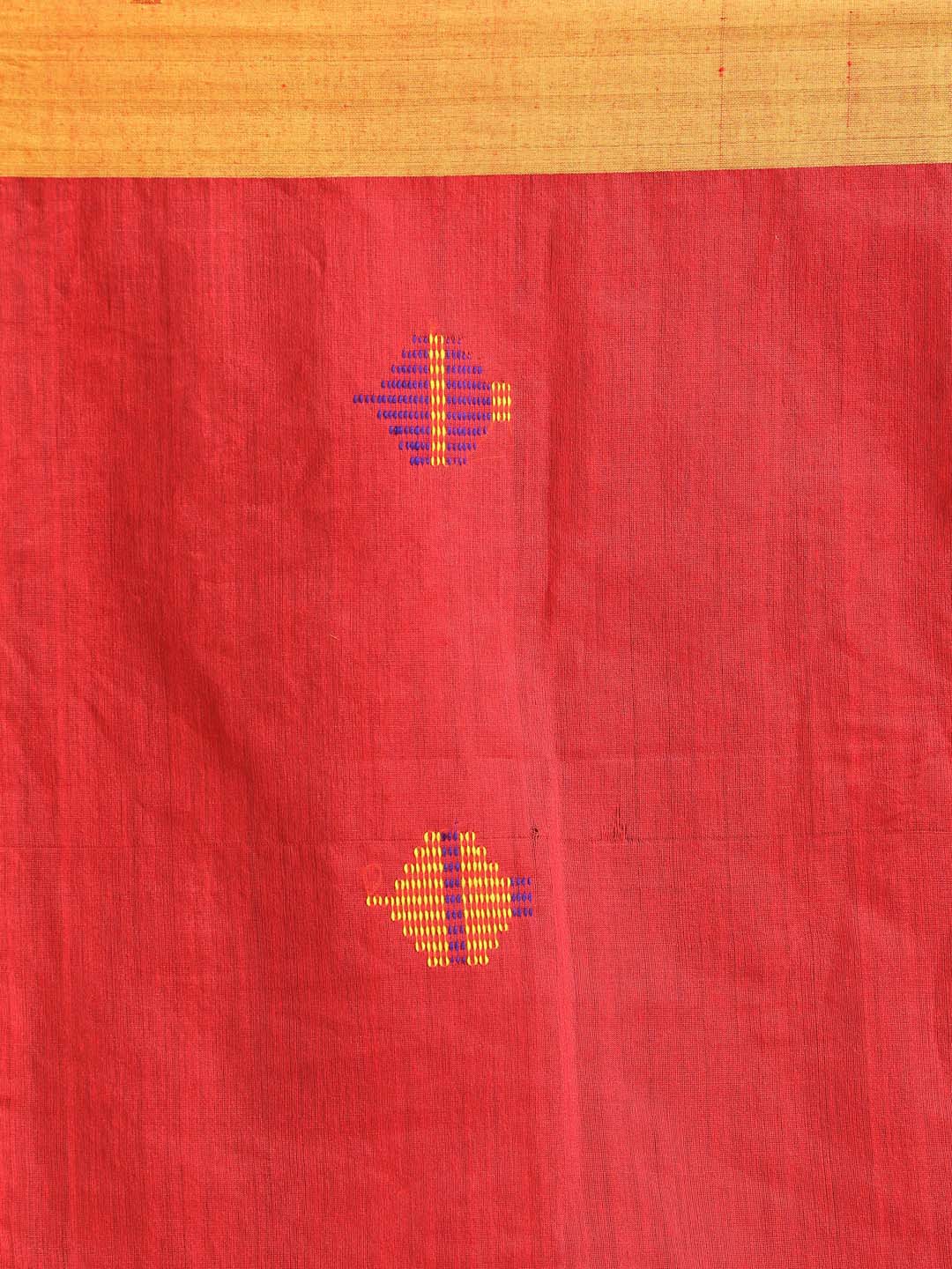 Indethnic Red Bengal Handloom Cotton Blend Work Saree - Saree Detail View