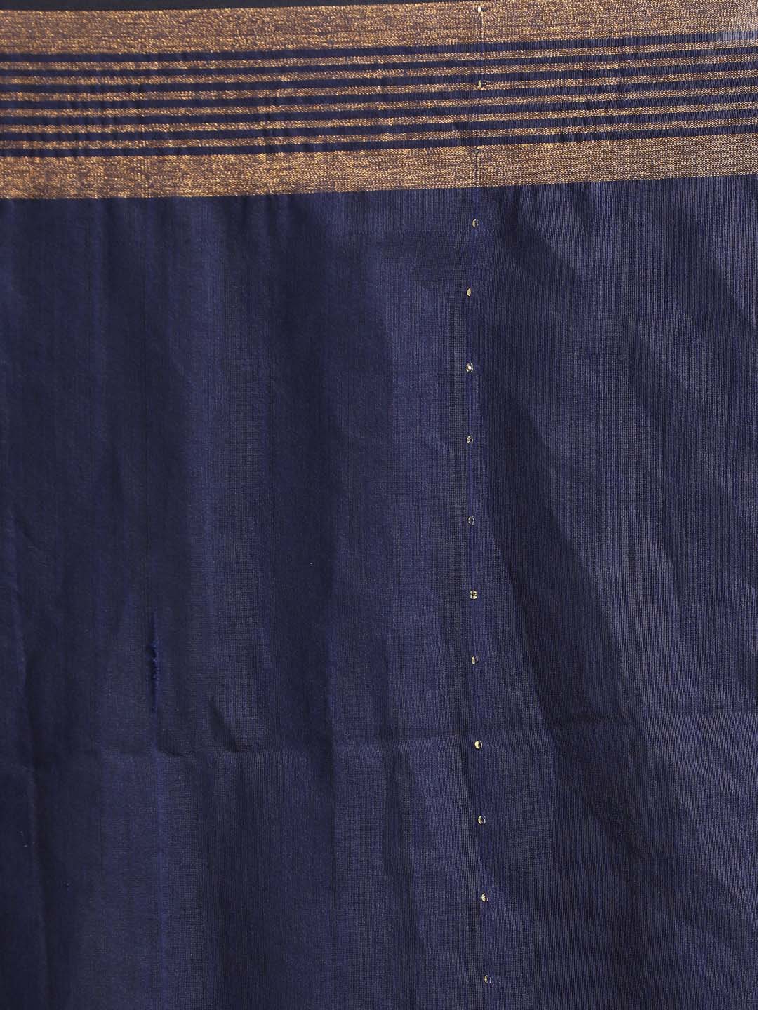 Indethnic Blue Bengal Handloom Cotton Blend Work Saree - Saree Detail View