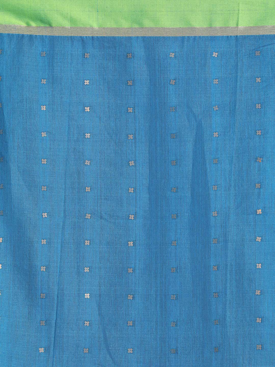 Indethnic Blue Bengal Handloom Cotton Blend Work Saree - Saree Detail View