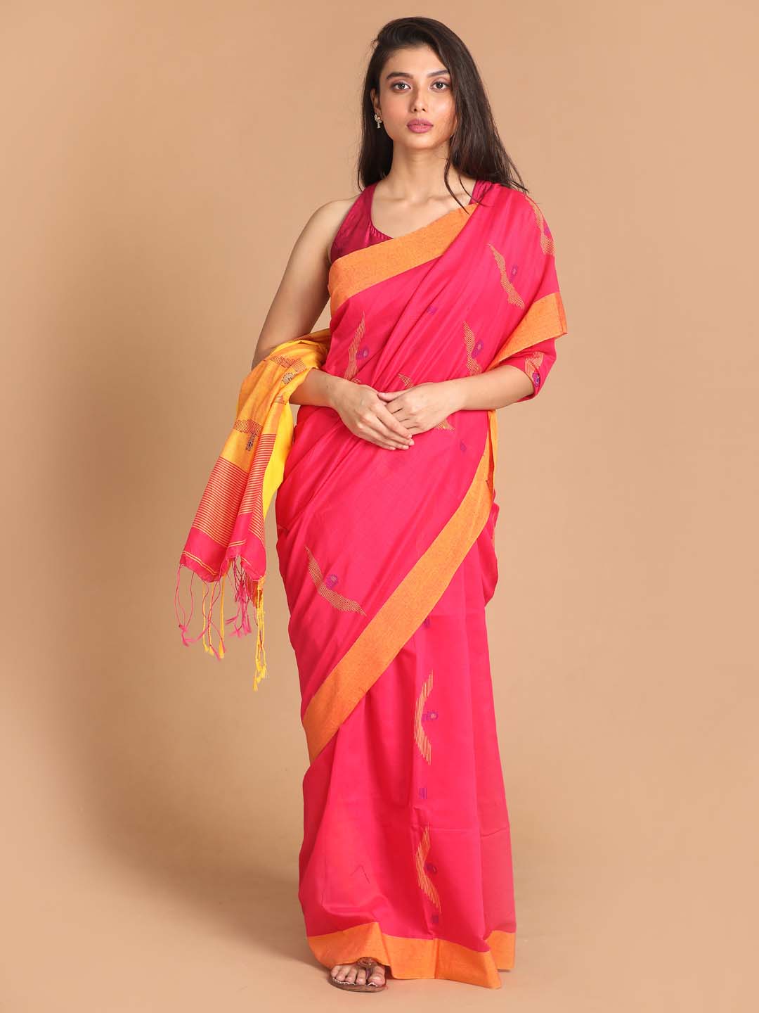 Indethnic Coral Bengal Handloom Cotton Blend Work Saree - View 1