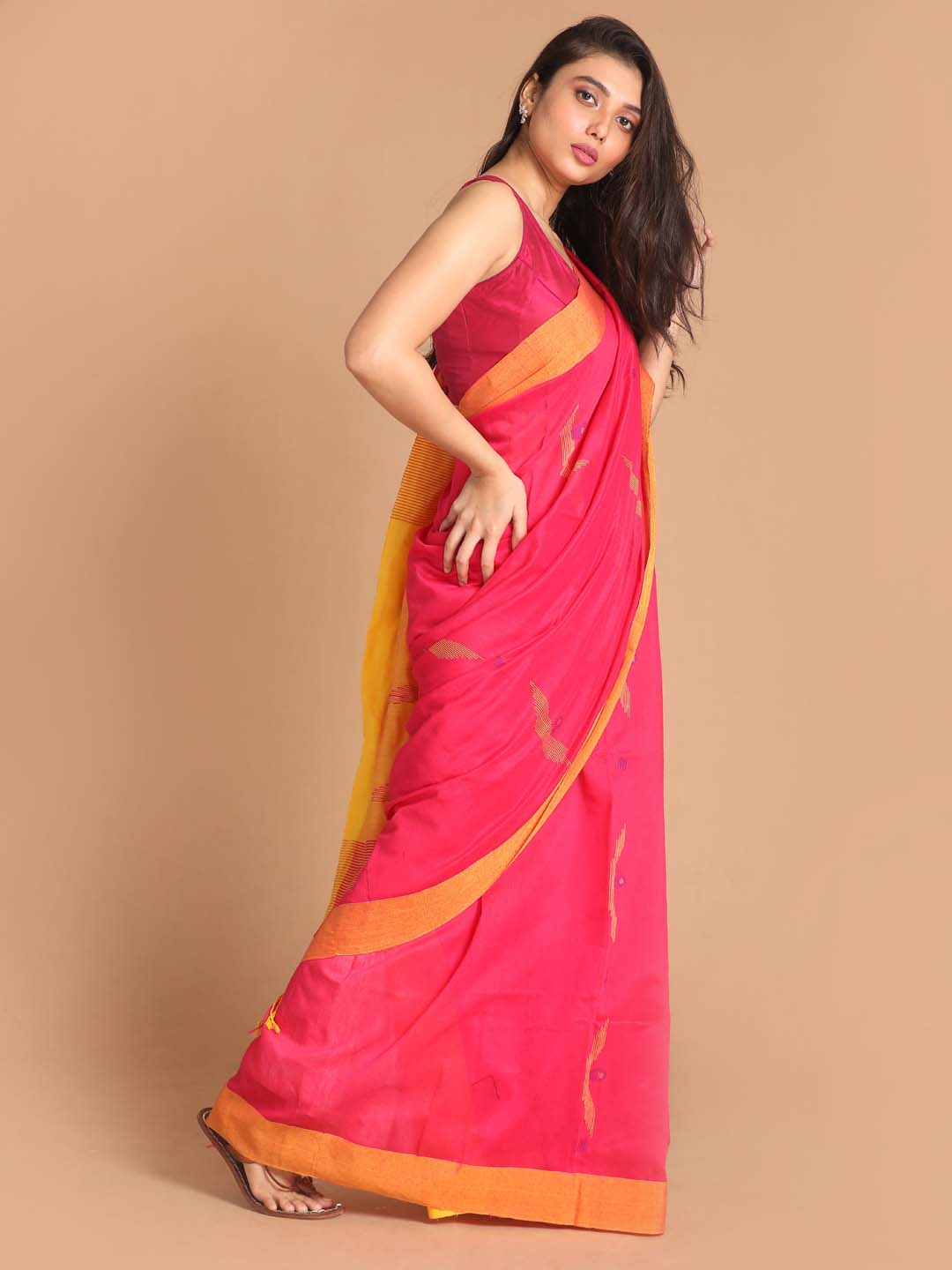 Indethnic Coral Bengal Handloom Cotton Blend Work Saree - View 2