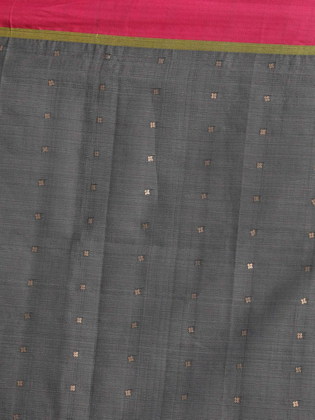 Indethnic Grey Bengal Handloom Cotton Blend Work Saree - Saree Detail View