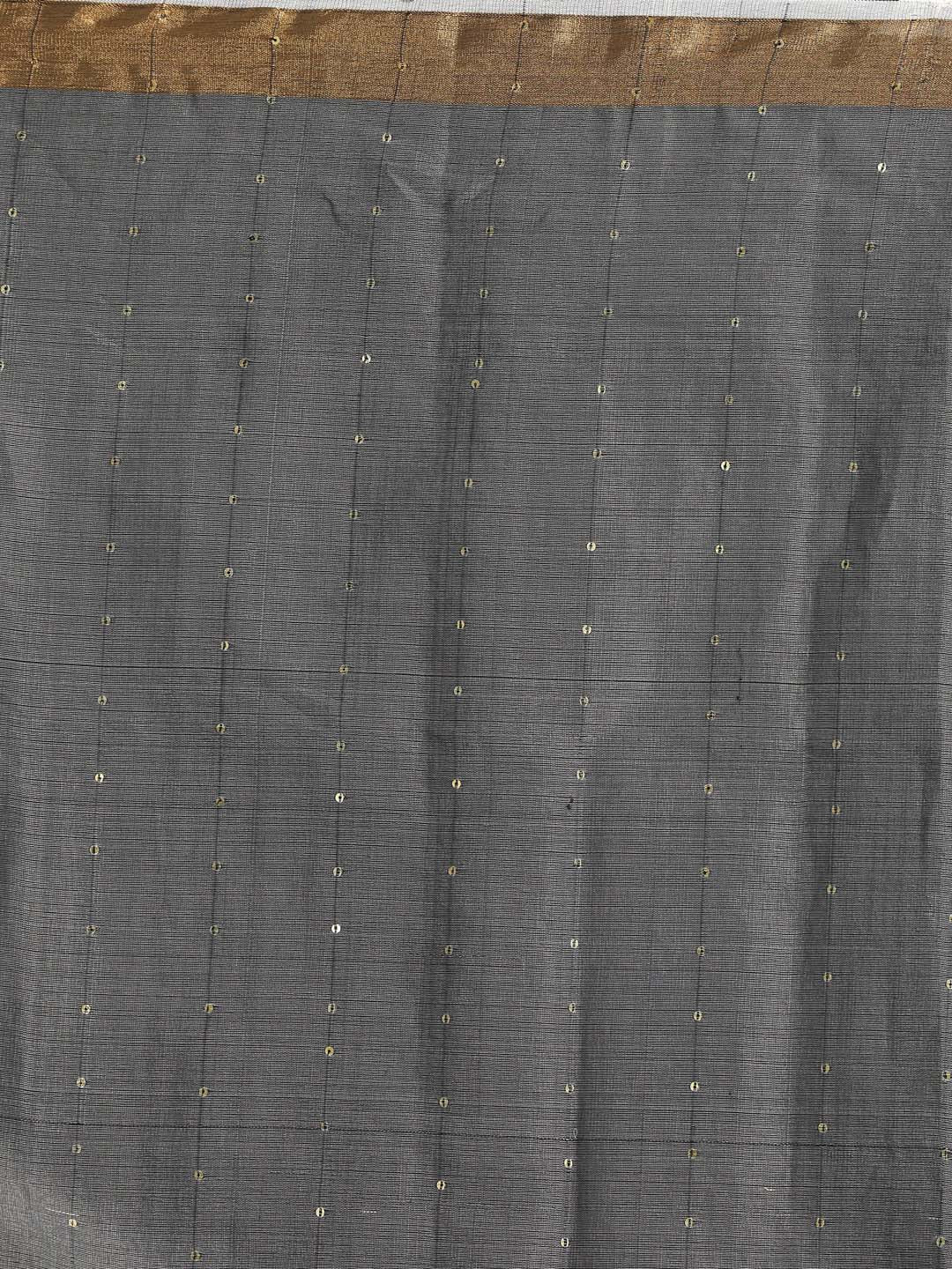 Indethnic Grey Bengal Handloom Cotton Blend Work Saree - Saree Detail View