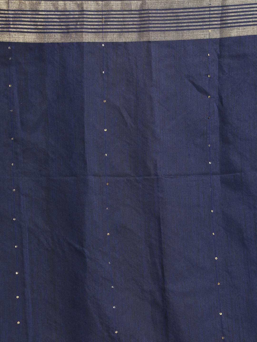 Indethnic Navy Blue Bengal Handloom Cotton Blend Party Saree - Saree Detail View