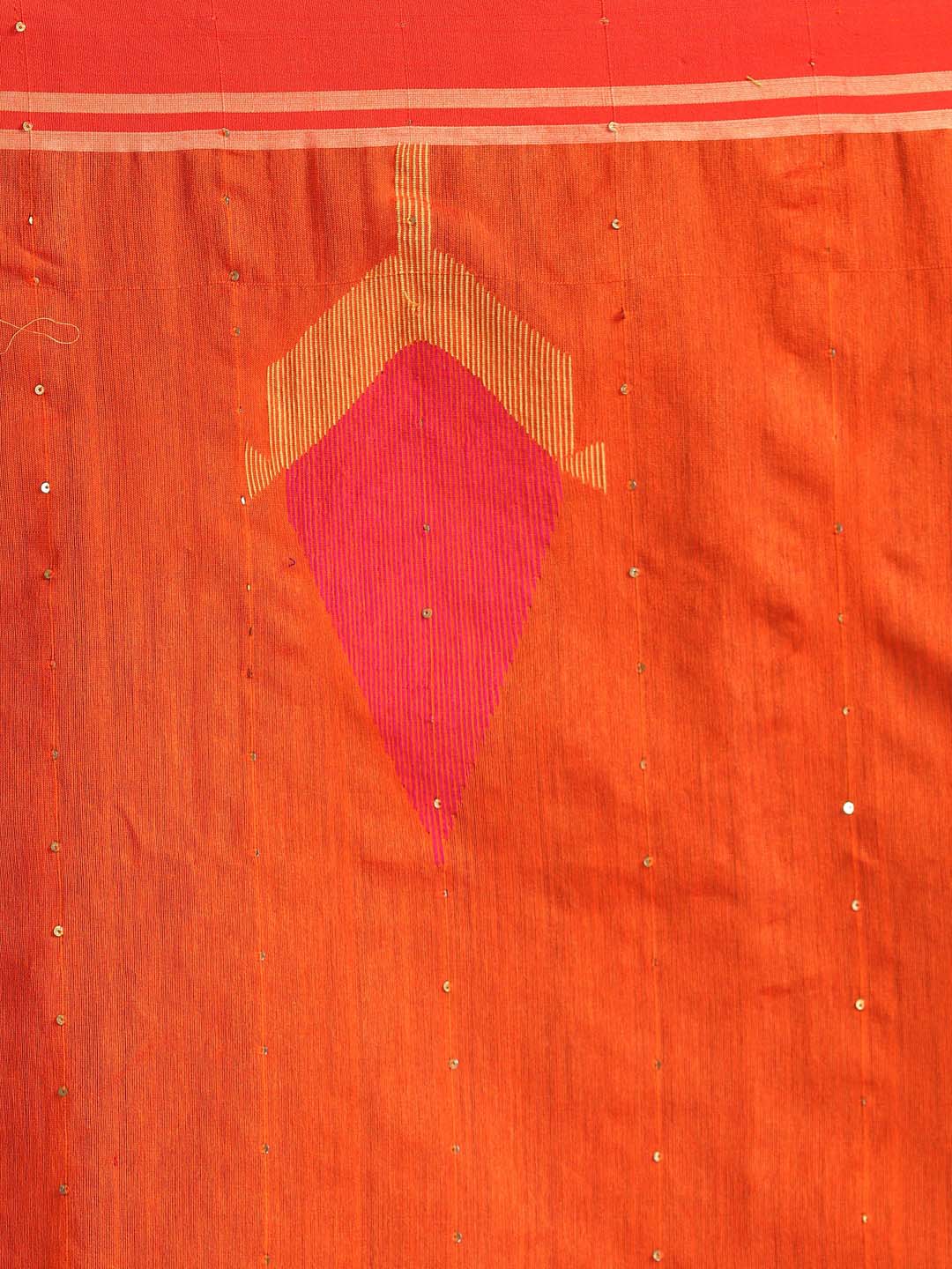 Indethnic Orange Bengal Handloom Cotton Blend Work Saree - Saree Detail View