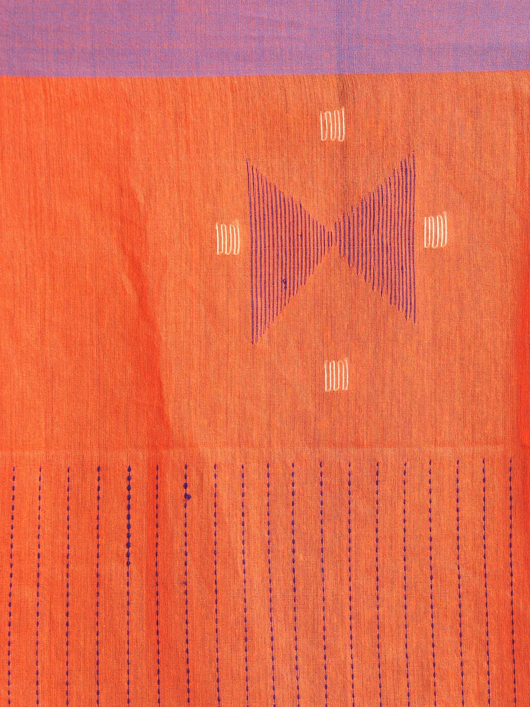 Indethnic Orange Bengal Handloom Cotton Blend Work Saree - Saree Detail View