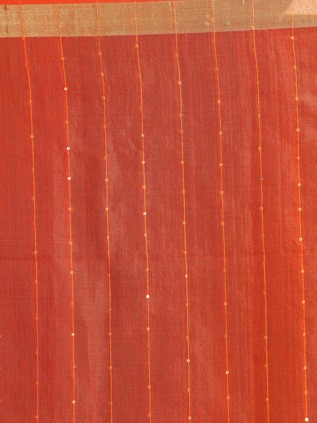Indethnic Orange Bengal Handloom Cotton Blend Work Saree - Saree Detail View